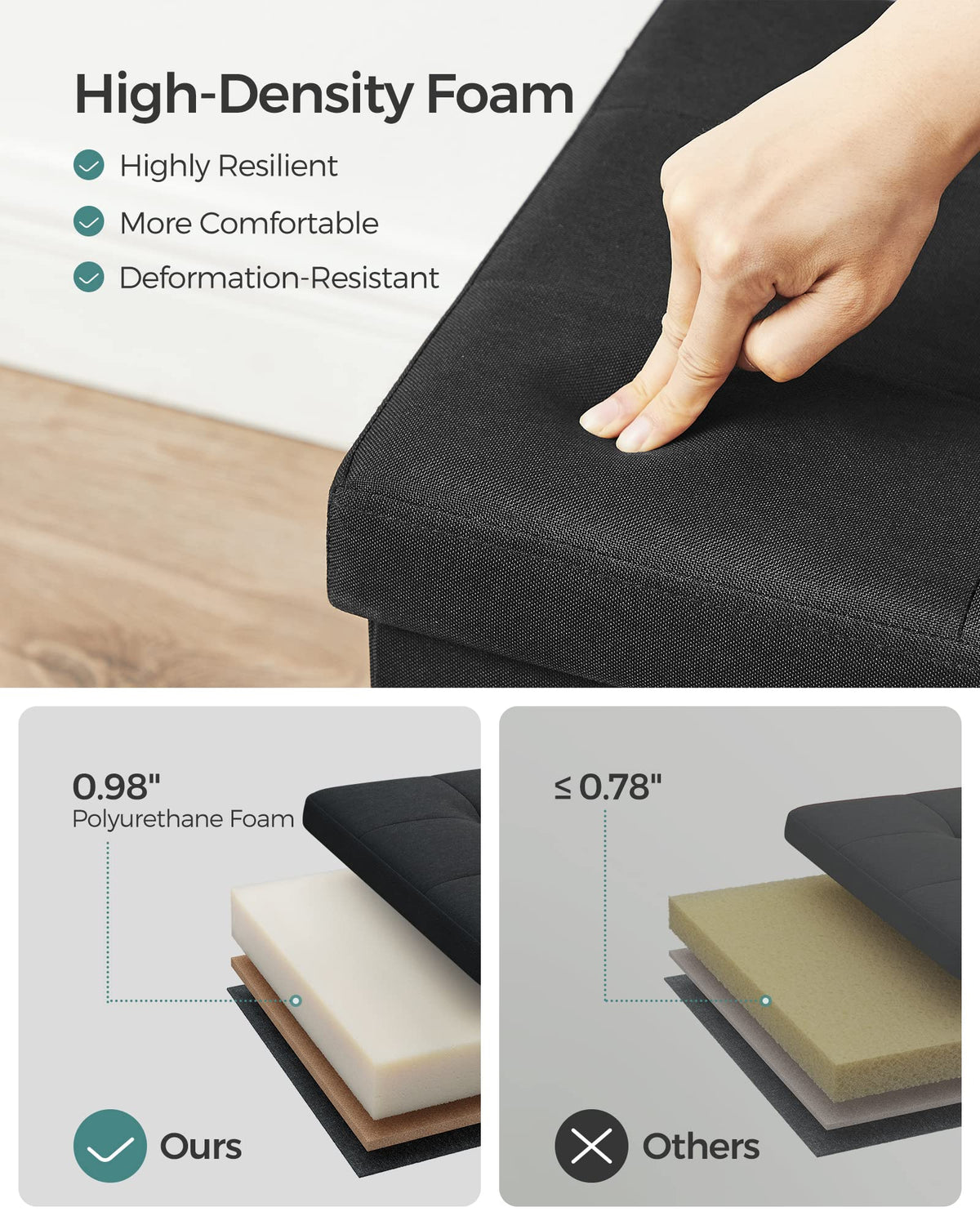SONGMICS 110 cm Folding Storage Ottoman Bench, Padded Seat 🍁 All In One Marketplace Canada