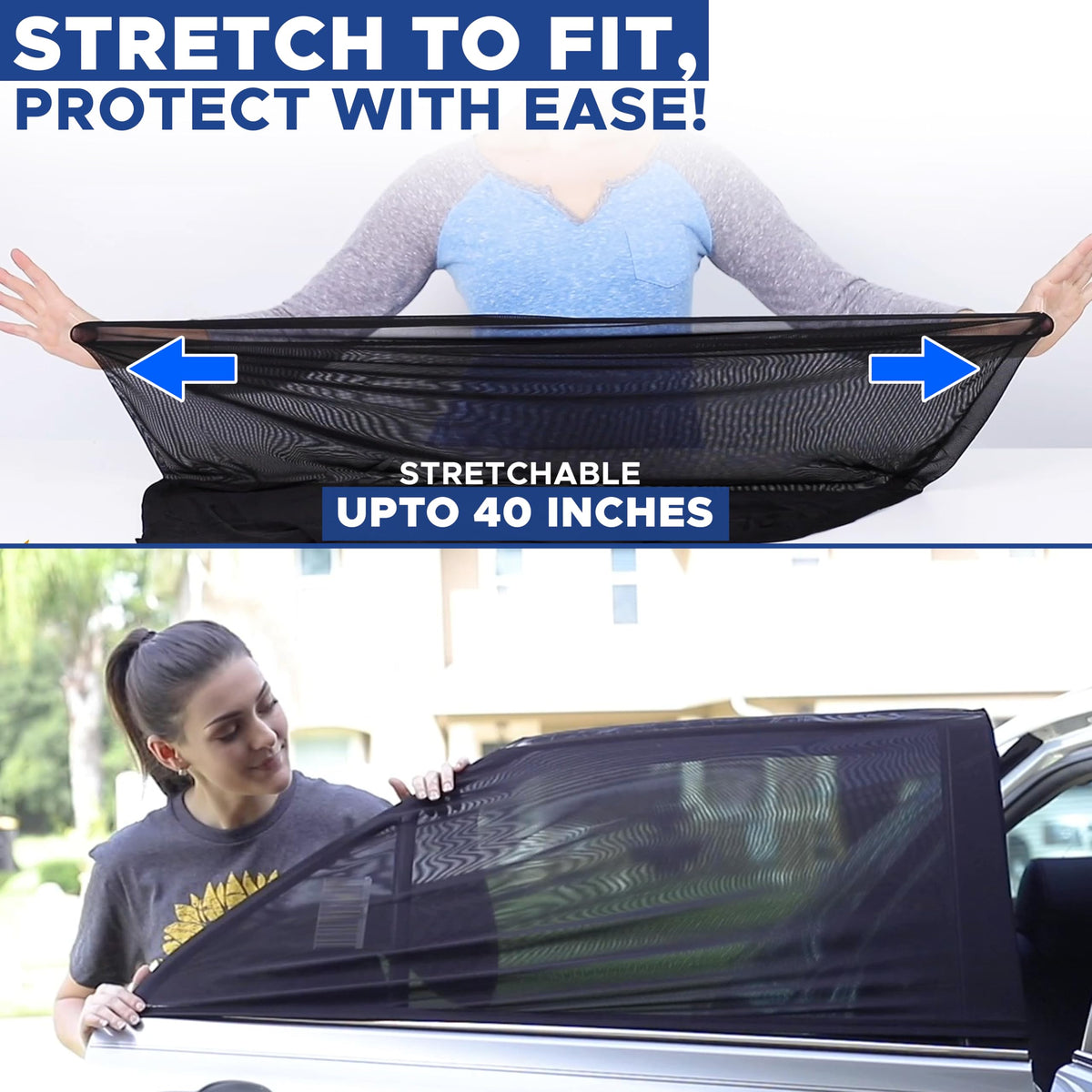 EcoNour Car Window Shade | 100% Protection from Bugs, UV and Car Mosquito Net for Camping | Breathable Mesh Baby Car Window Covers for Privacy Blackout | Pack of 2 (Medium 36"x17") 🍁 All In One Marketplace Canada