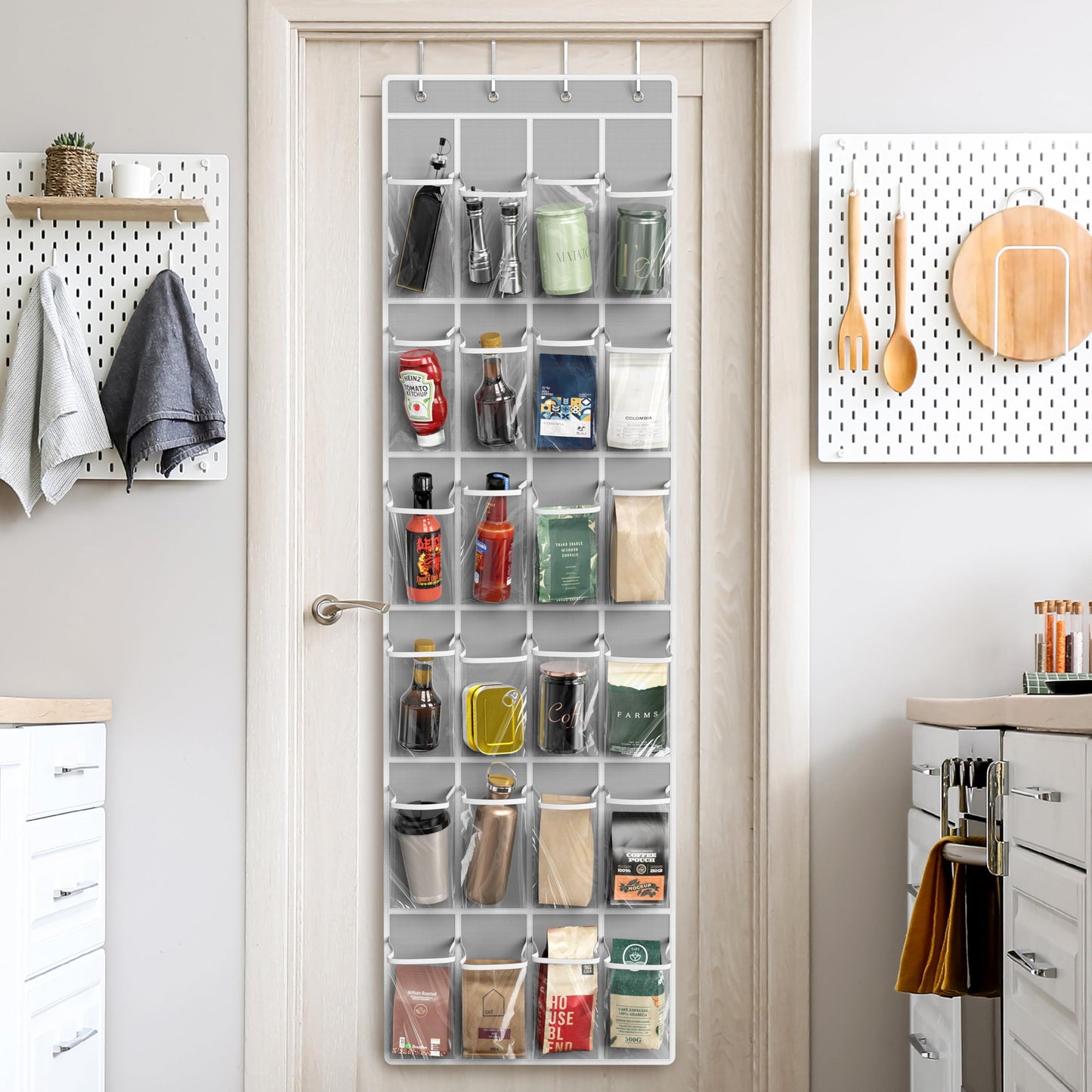 SimpleHouseware Crystal Clear Over The Door Hanging Shoe Organizer, 24 Pockets, Grey (162.6 cm H x 48.6 cm W) 🍁 All In One Marketplace Canada