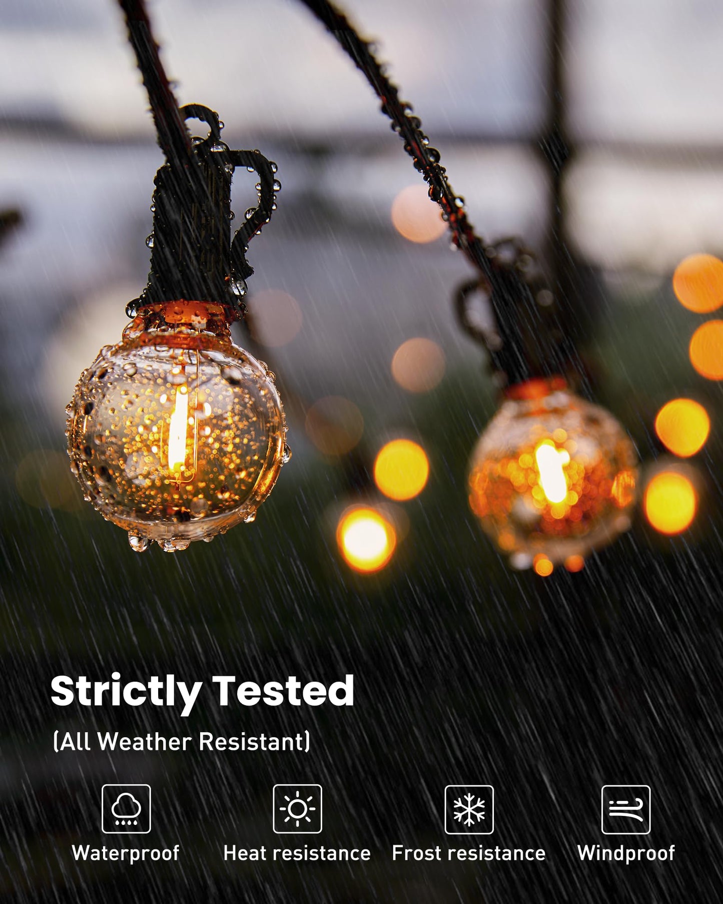 Outdoor String Lights 25 Feet G40 Globe LEDs Patio Lights with 13 Edison LED Bulbs(1 Spare), Waterproof Connectable Hanging Light for Backyard Porch Balcony Party Decor, E12 Socket Base, Black 🍁 All In One Marketplace Canada