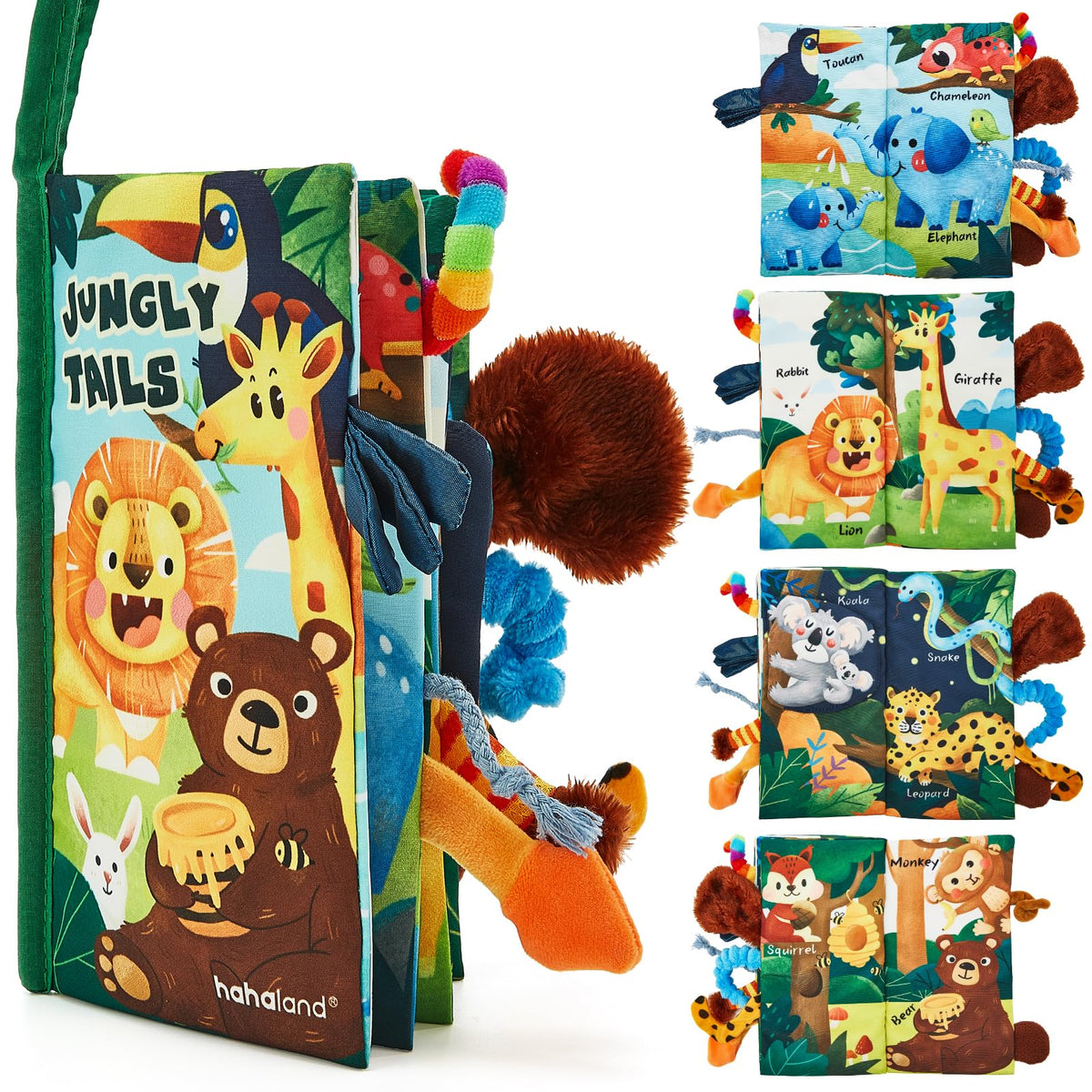 hahaland Baby Book Toy 0 3 6 12 Months - Touch and Feel First Crinkle Cloth Soft Book for Babies 0 Months, Baby Boy Girl Gifts for Newborn Infant - Jungly Tails Theme 🍁 All In One Marketplace Canada