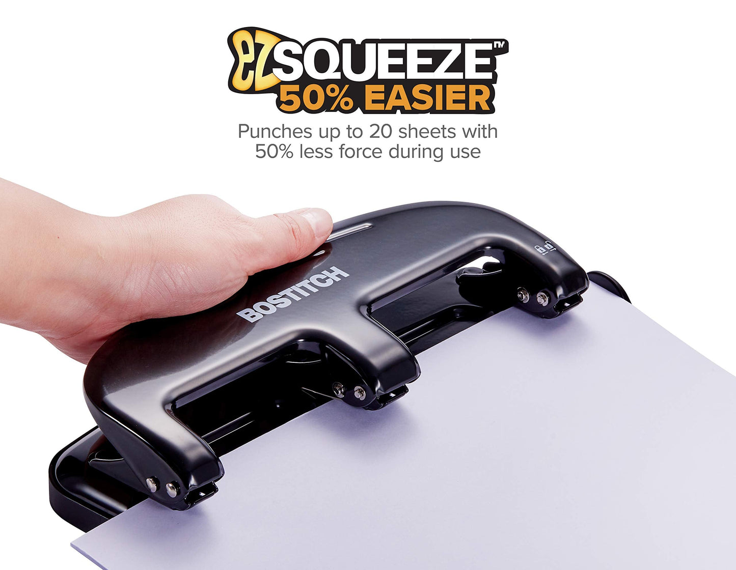 Bostitch Office EZ Squeeze 20 Sheet Standard 3 Hole Punch, Metal Construction, Silver/Black (HP20) 🍁 All In One Marketplace Canada
