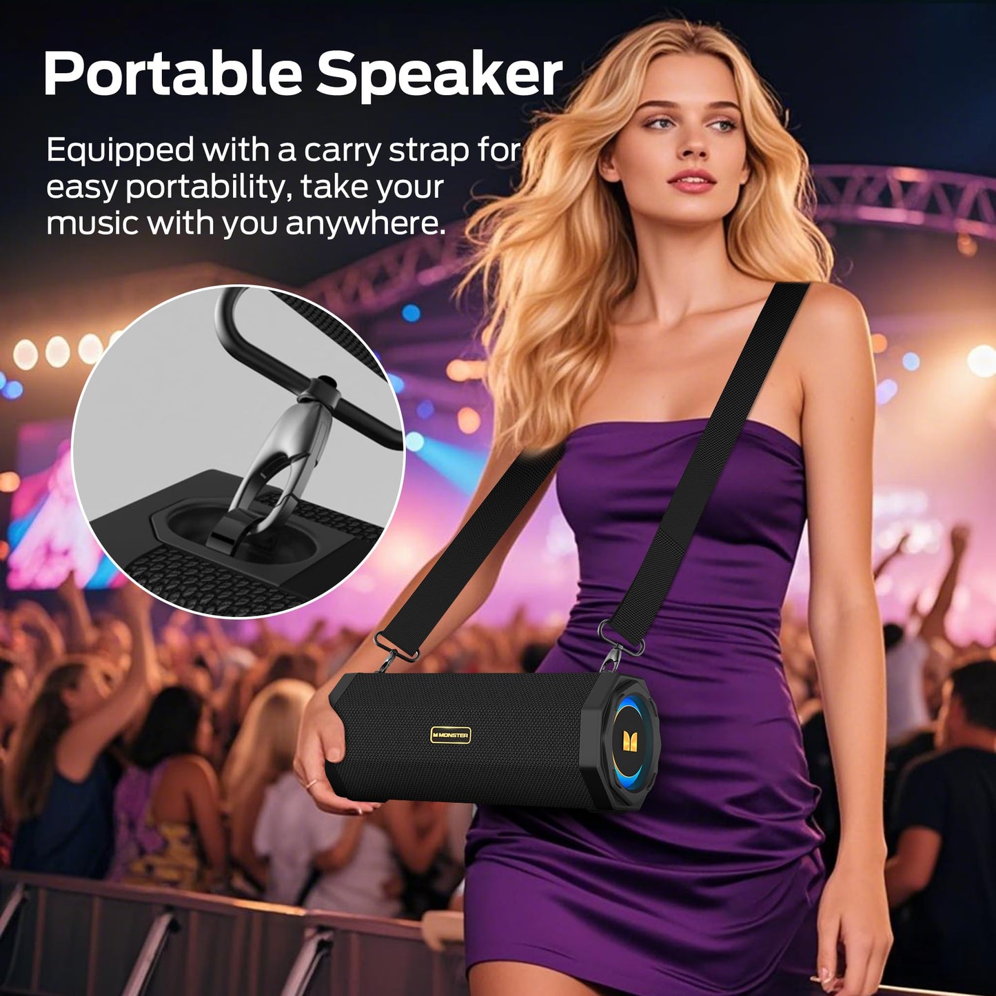 Monster Speaker S200 Wireless Portable Bluetooth Speaker, 24H Playtime, IPX6 Waterproof, 50W Stereo Sound, Bluetooth 5.4, Dual Bass Speakers, Perfect for Home, Parties, and Travel.Black 🍁 All In One Marketplace Canada