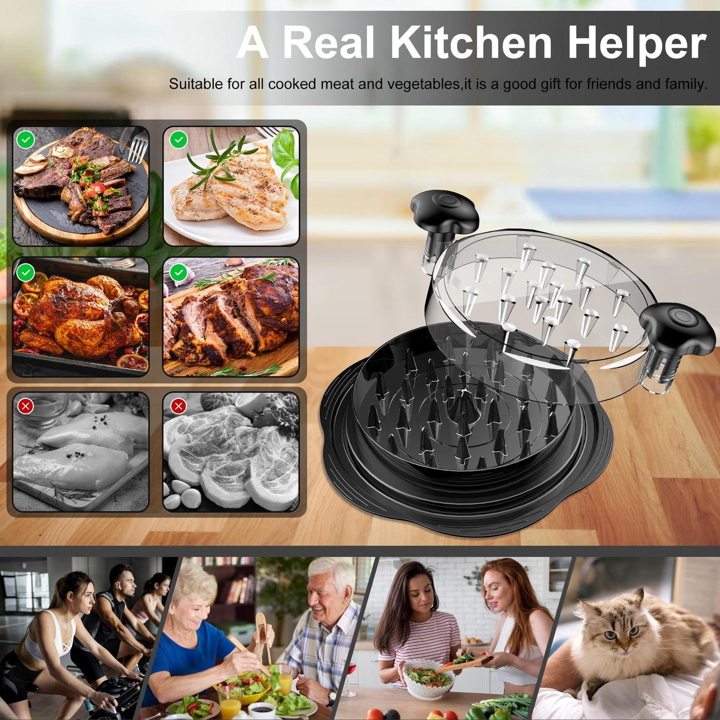 Chicken Shredder Tool Twist Large Chicken Breast Shredder with Brush&Fork, Visible Meat Shredder Machine, Strong Anti-Slip Strip, Ergonomic Handle, BPA Free, Suitable for Pork Beef Chicken (Black) 🍁 All In One Marketplace Canada