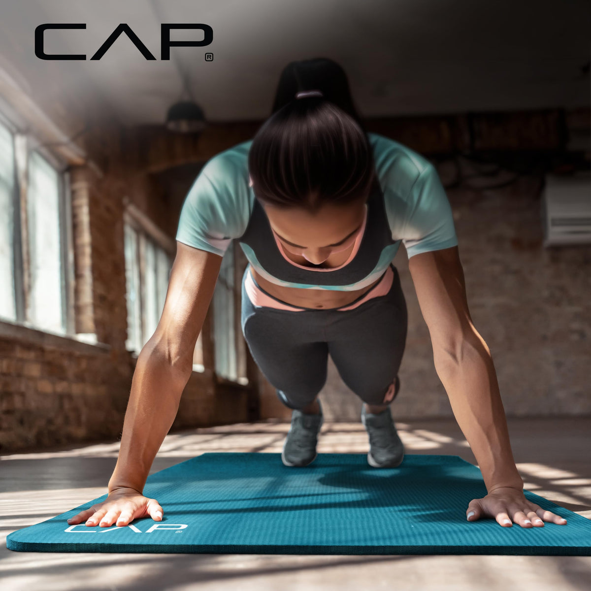 CAP Barbell High Density Exercise Yoga Mat with strap, 68"x24" 12mm - Teal 🍁 All In One Marketplace Canada