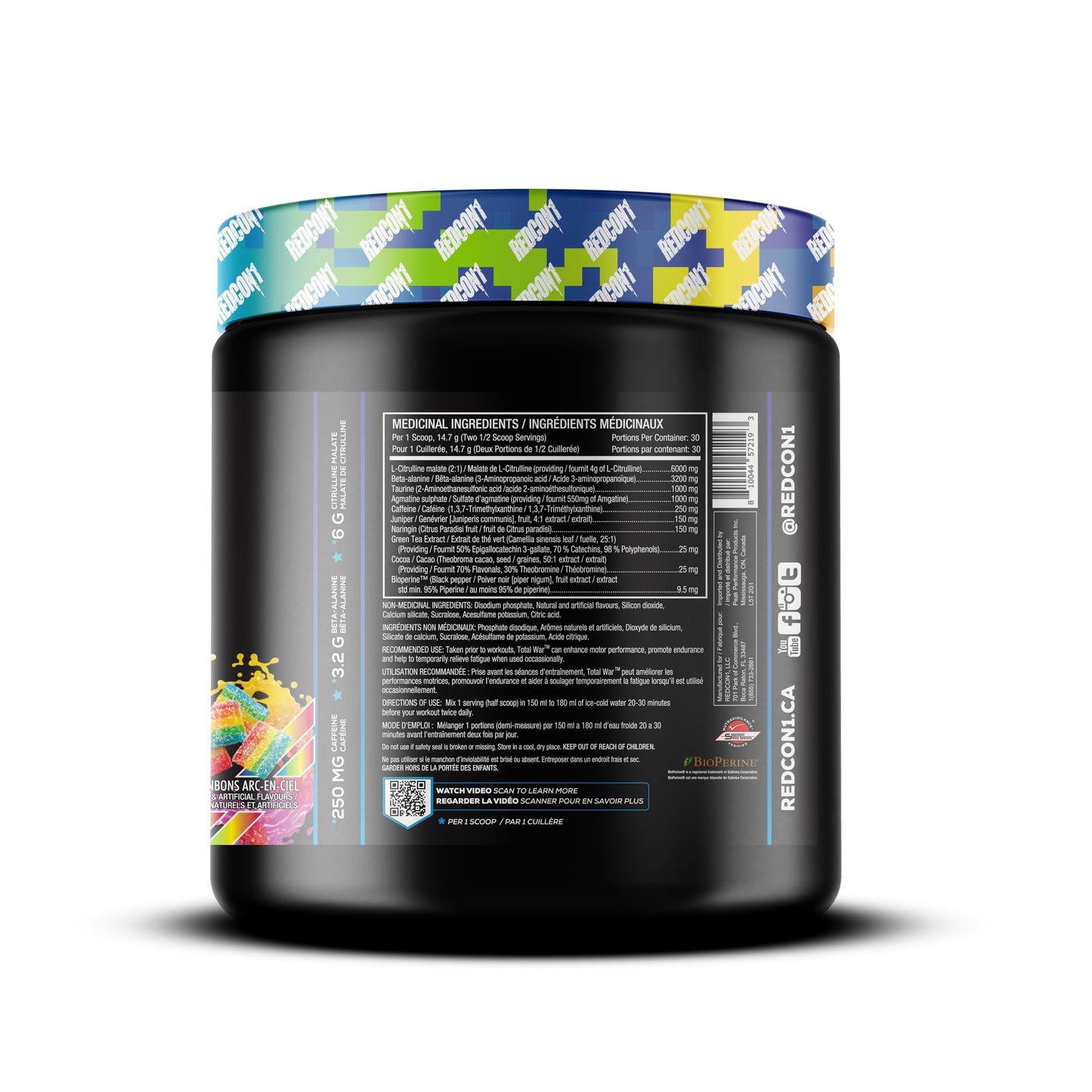 REDCON1 Total War Pre Workout Powder, Rainbow Candy - Beta Alanine + Citrulline Malate Vegan & Keto Friendly Preworkout for Men & Women with 250mg of Caffeine - Fast Acting HMB (30 Servings) 🍁 All In One Marketplace Canada