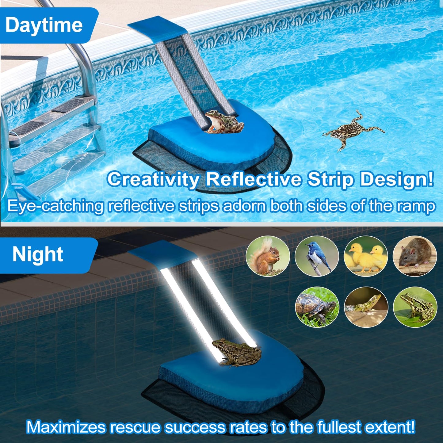 2Pcs Pro Animal Frog Wildlife Saving Saver Escape Ramp Bridge for Swimming Pool Floating Small Animal Critter Ducks Escape Ramp Frog Pads for Pool Log Device Reduces Maintenance Accessories (Blue, L) 🍁 All In One Marketplace Canada
