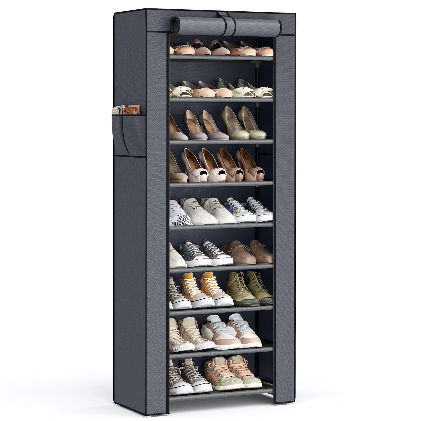 SONGMICS 10-Tier Shoe Rack, Shoe Storage Organizer Cabinet with Dustproof Cover, Free-Standing, for Closet, Entryway, Hold 27-35 Pairs, for Sneakers, High Heels, Gray URXJ10G01 🍁 All In One Marketplace Canada