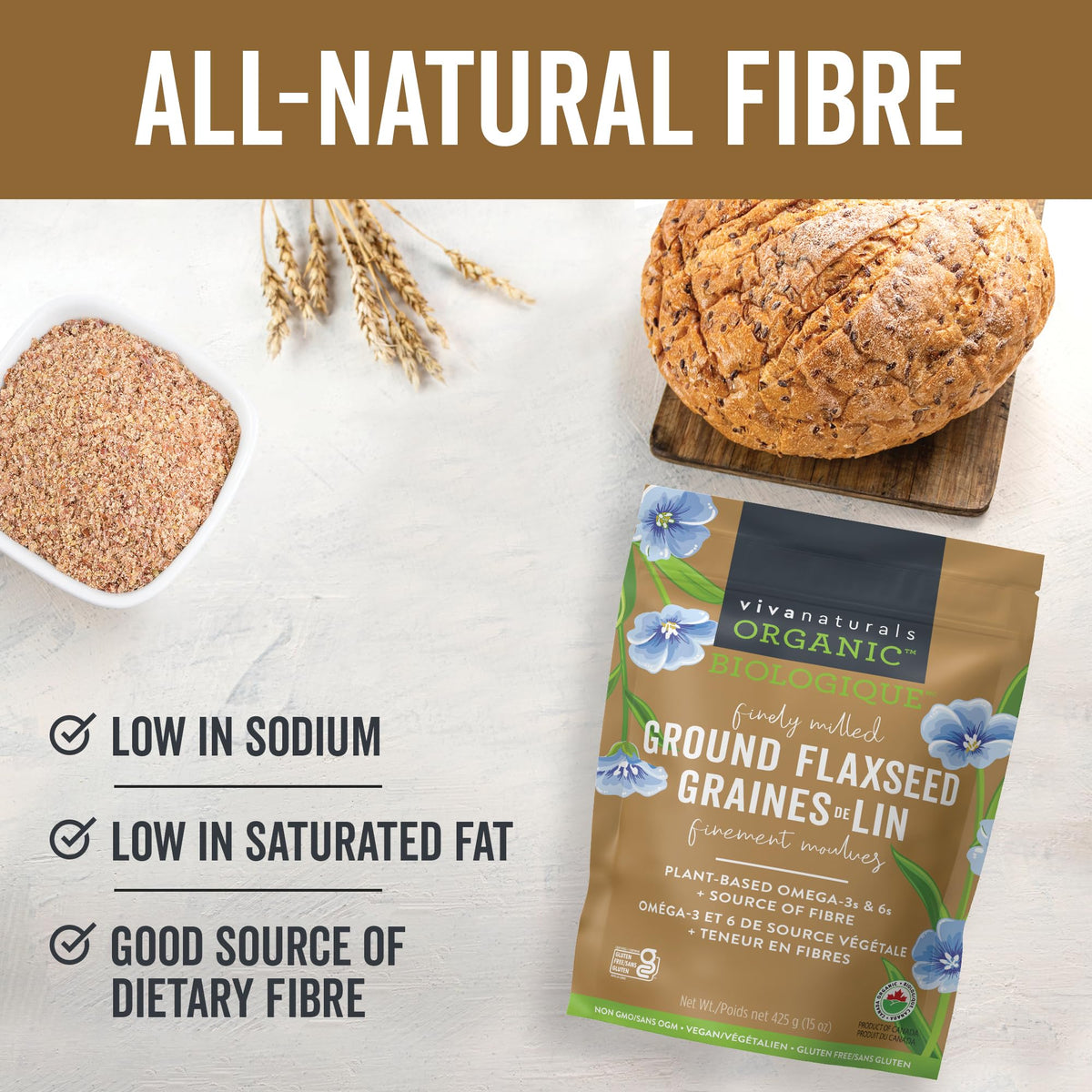 Viva Naturals Canadian-Made Organic Ground Flaxseed - Premium Flax Seeds for Baking, Smoothies - Certified Organic, Non-GMO, Keto & Vegan Friendly Graine De Lin 425 g (15 oz) 🍁 All In One Marketplace Canada