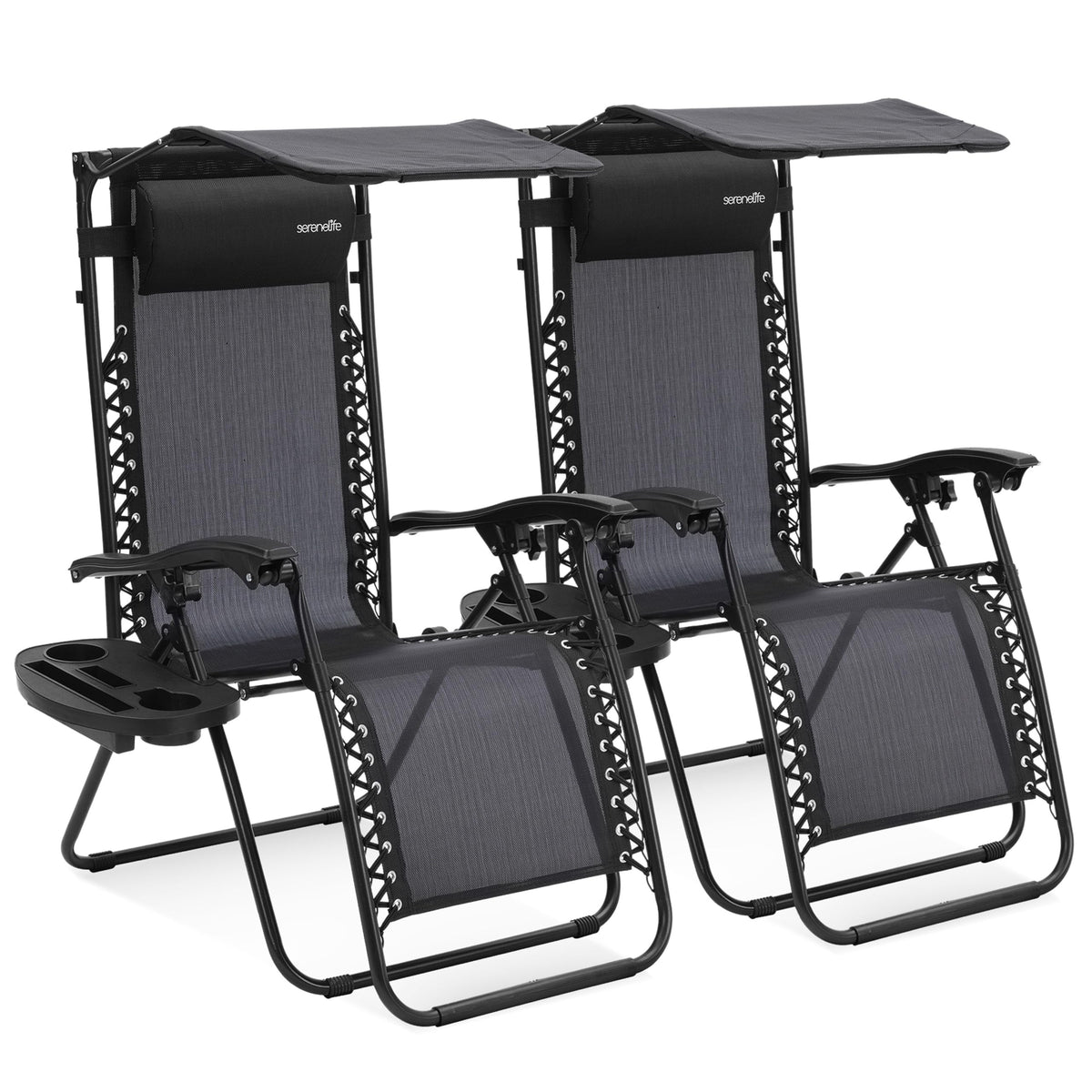 SereneLife Zero Gravity Reclining Chairs Set of 2 – Adjustable Folding Patio & Beach Lounge Chairs with Cup Holder Tray, Removable Padded Headrest, Weather-Resistant 🍁 All In One Marketplace Canada