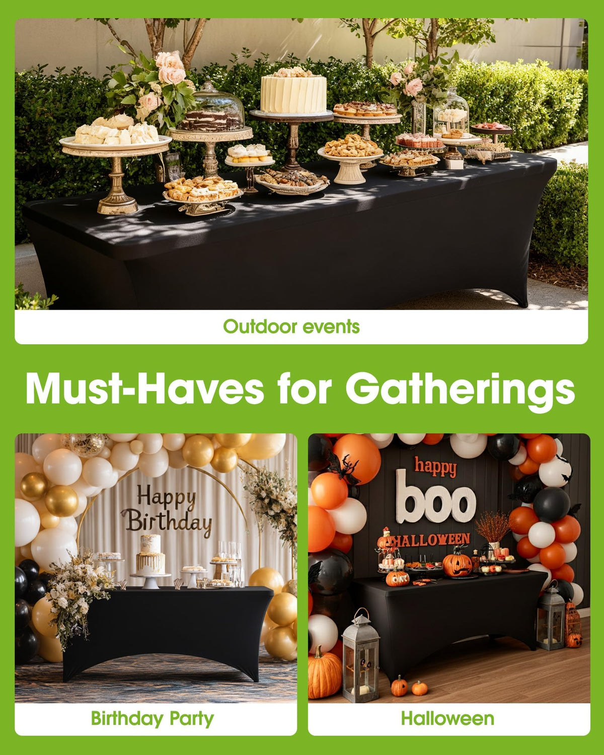 Pureegg Spandex Tablecloth 6ft - 2 Pack, Fitted and Tight Table Cloth for Rectangular Table, Wrinkle-Free and Stretch Table Cover for Party, Wedding, and Banquet, Black, 72" L x 30" W x 30" H 🍁 All In One Marketplace Canada