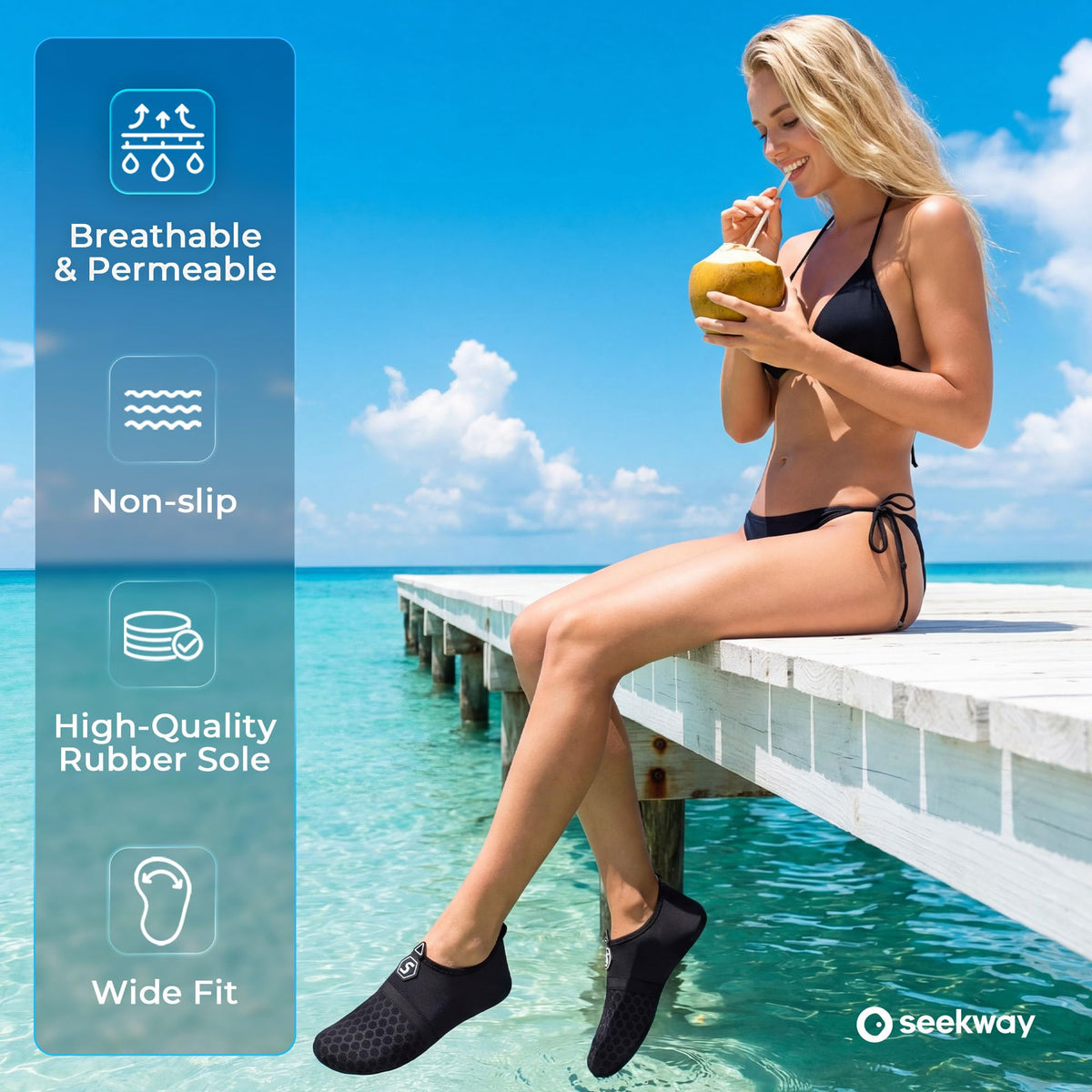 SEEKWAY Water Shoes Women Men Quick-Dry Beach Aqua Socks Barefoot Non Slip Swim Pool Outdoor Surf River Lake Yoga SK001 Black Size 10-11 W/9-10 M 🍁 All In One Marketplace Canada