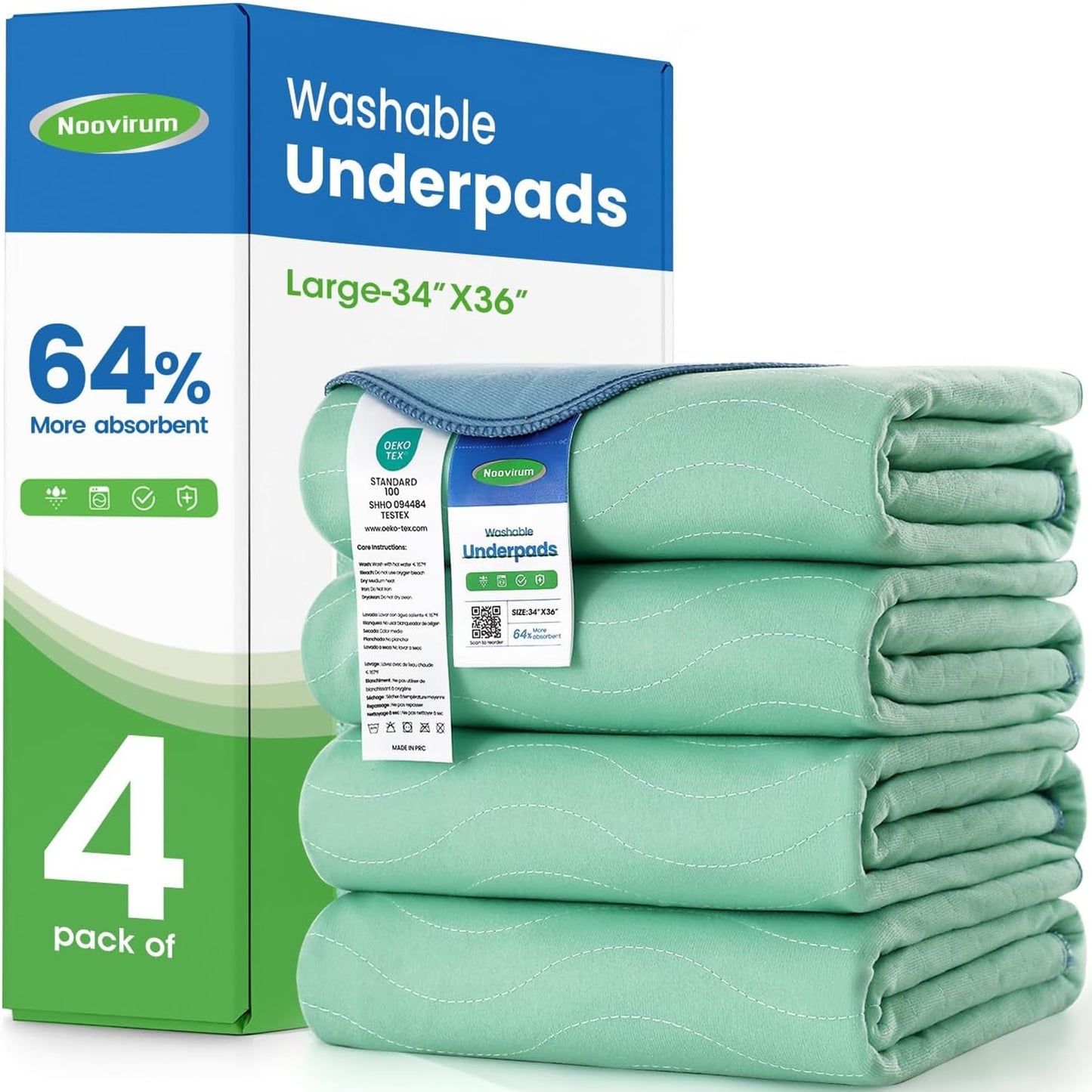 Noovirum Washable Underpads 34"x36" (4 Pack) - Heavy Absorbency Waterproof Reusable Bed Protector for Adults, Elderly & Pets - Incontinence Protection for Bed, Sofa, Furniture 🍁 All In One Marketplace Canada