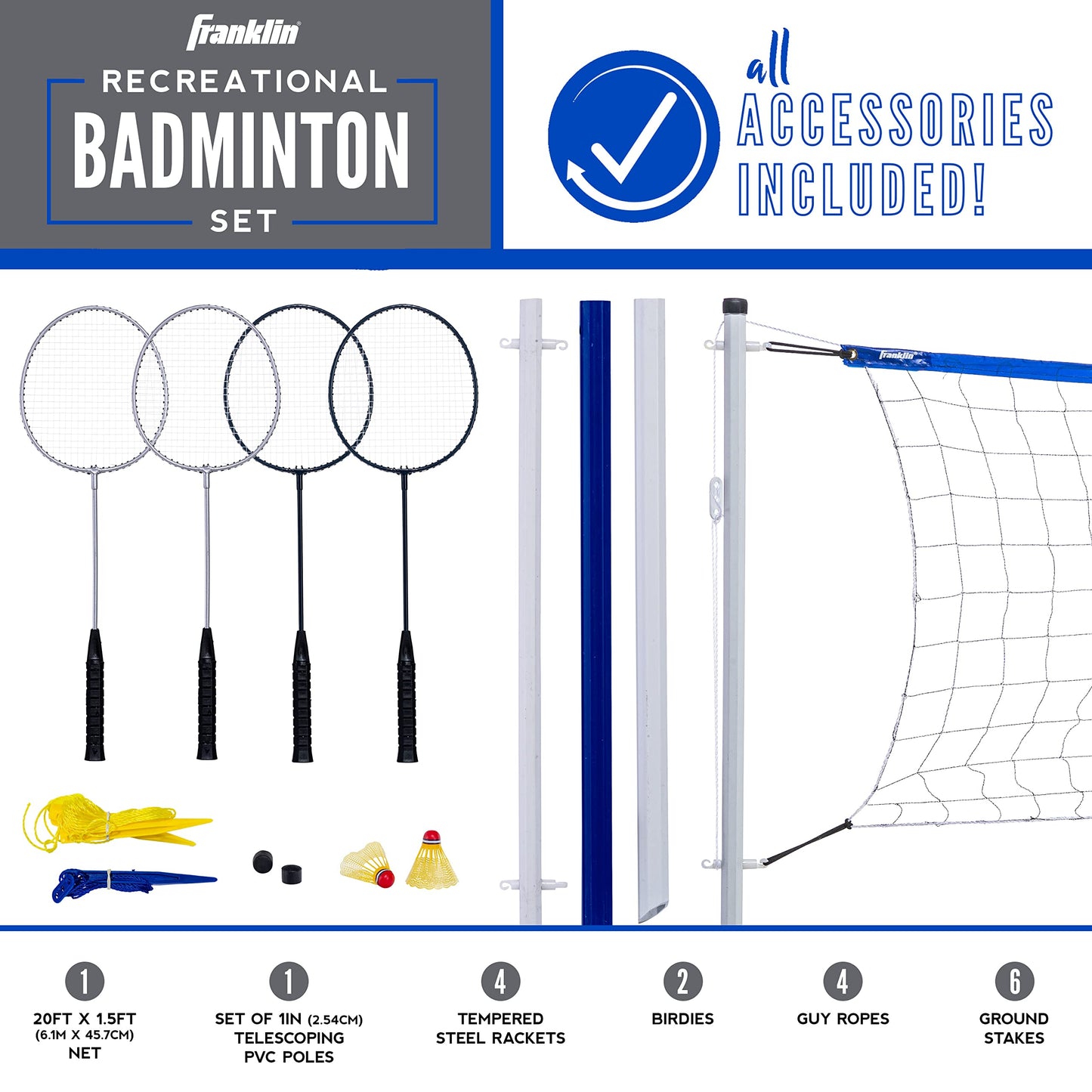 Franklin Sports Badminton Set - Portable Badminton Set - Adult and Kids Badminton Net - Perfect Backyard/Lawn Game - Includes 4 Badminton Racquets - Recreational 🍁 All In One Marketplace Canada