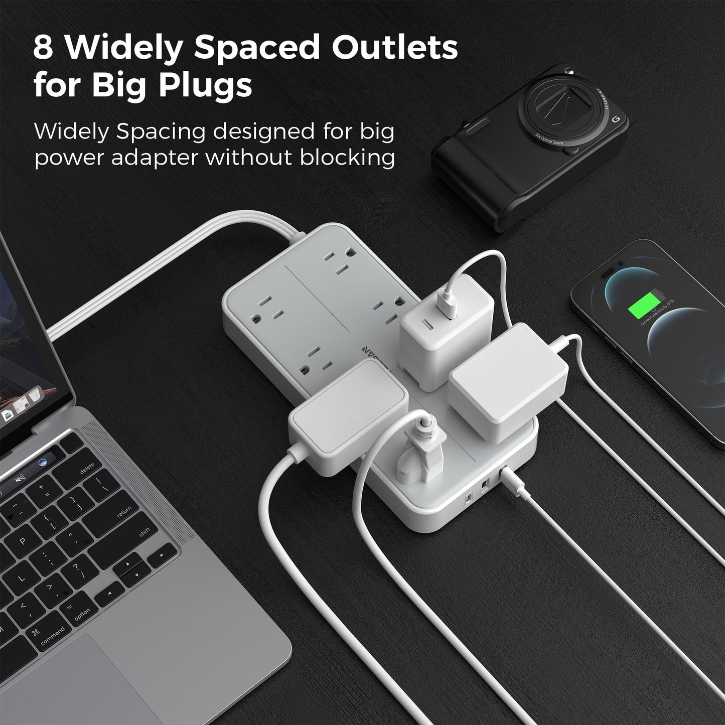 TESSAN Flat Plug Power Bars with Surge Protector 1080J, 6 Ft 🍁 All In One Marketplace Canada