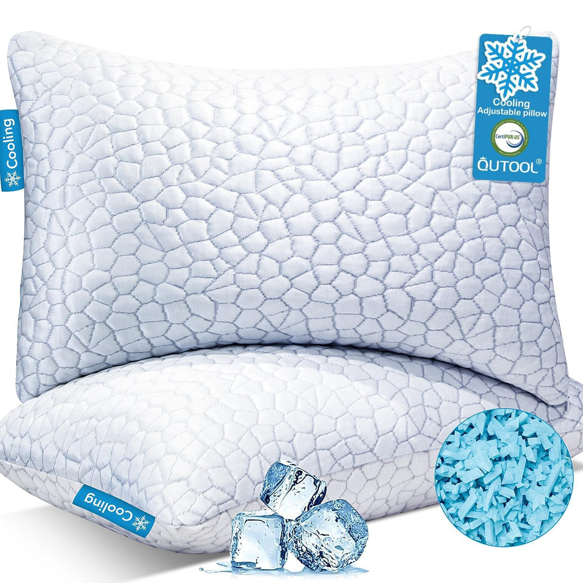 Cooling Memory Foam Pillows Queen Size Set of 2, Adjustable Shredded Foam Bed Pillows for Sleeping, Soft Support Pillows for Side & Back Sleepers with Breathable Dual-Sided Soft & Cooling Fabric 🍁 All In One Marketplace Canada