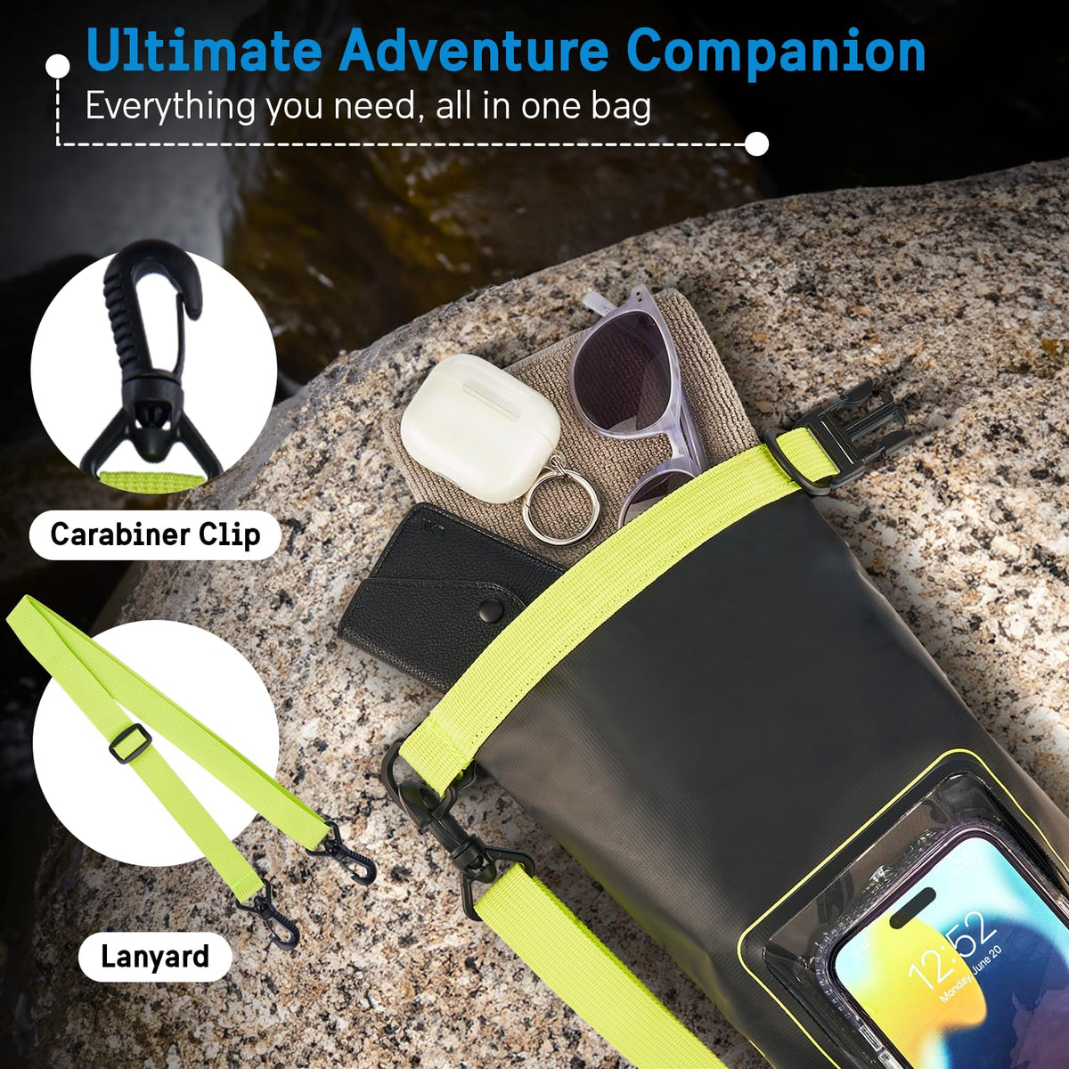 Pelican Marine IP68 Waterproof Dry Bag 2L w/Phone Pouch/Case - Black/Yellow 🍁 All In One Marketplace Canada