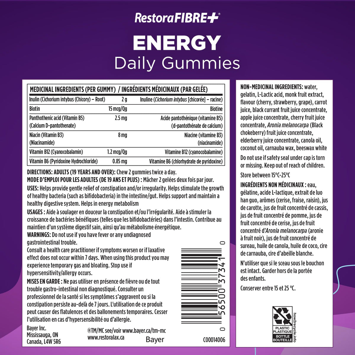 RestoraFIBRE+ Energy Daily Prebiotic Fibre Supplement Gummies for Adults, Promotes Regularity and A Healthy Digestive System and Supports Energy Metabolism, Packed with B Vitamins, 115 Count 🍁 All In One Marketplace Canada