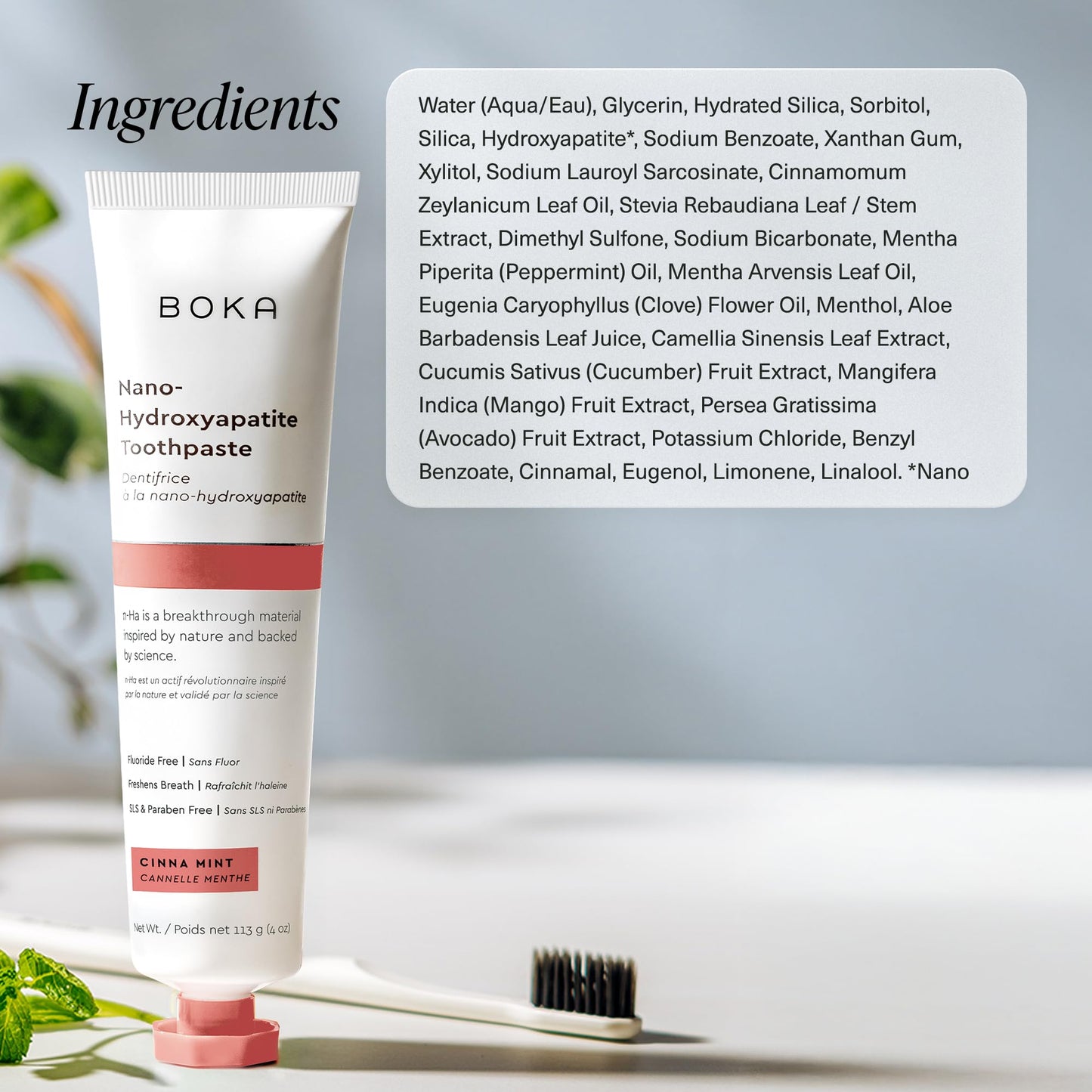 Boka Fluoride Free Toothpaste, Nano Hydroxyapatite Toothpaste, Appropriate for Sensitive Teeth - for Adult Oral Care - Cinnamon Mint Flavor, 4 Fl Oz (113g) 1Pk 🍁 All In One Marketplace Canada