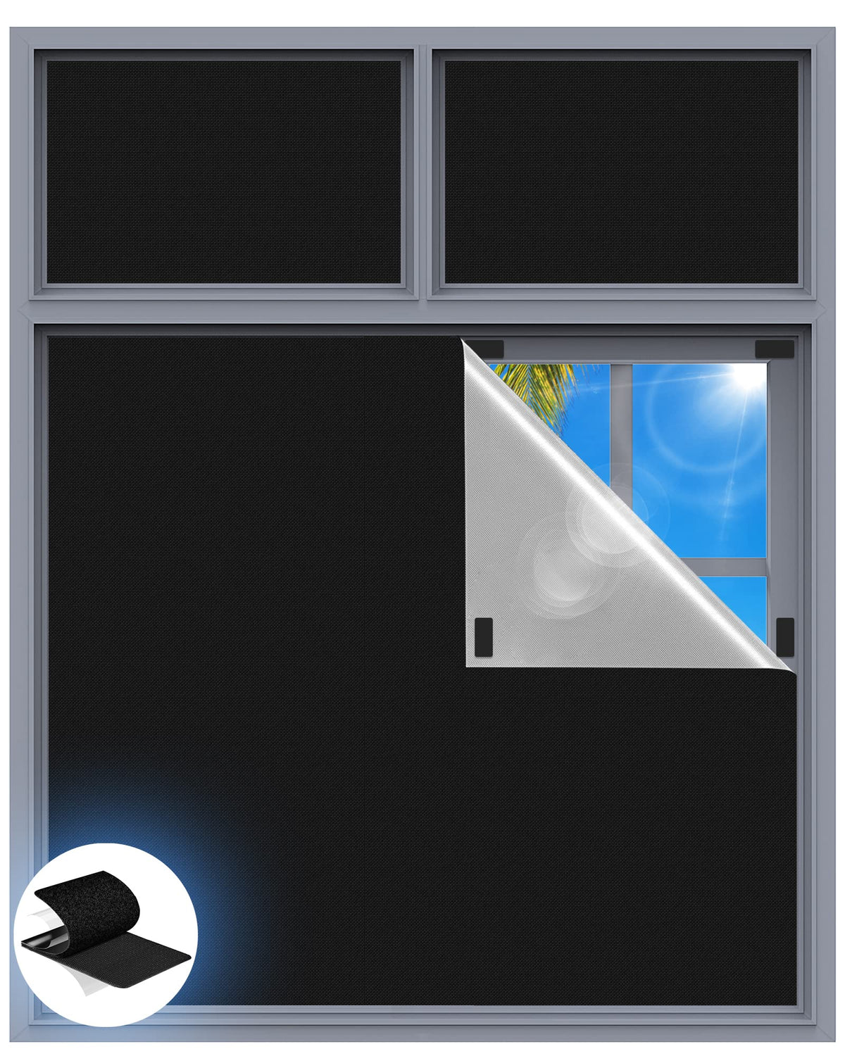 Blackout Curtains for Bedroom, 39" x 58" Portable Blackout Blinds with 20 Sets Hooks & Loops Strips for 100% Blackout Window Film, Temporary Blackout Shades for Windows Cover Nursery Travel RV- Black 🍁 All In One Marketplace Canada