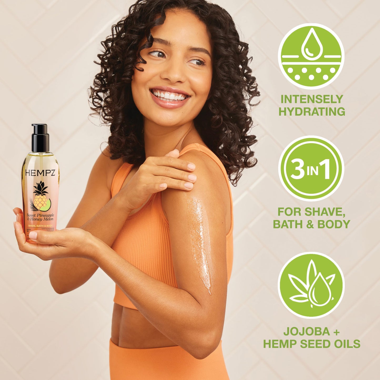 HEMPZ Sweet Pineapple & Honey Melon Herbal Hydrating Multi-Purpose Body Oil for Body - Moisturizing Bath, Shower, or Shaving Oil for Dry or Sensitive Skin for Women & Men, 6.76 Oz 🍁 All In One Marketplace Canada