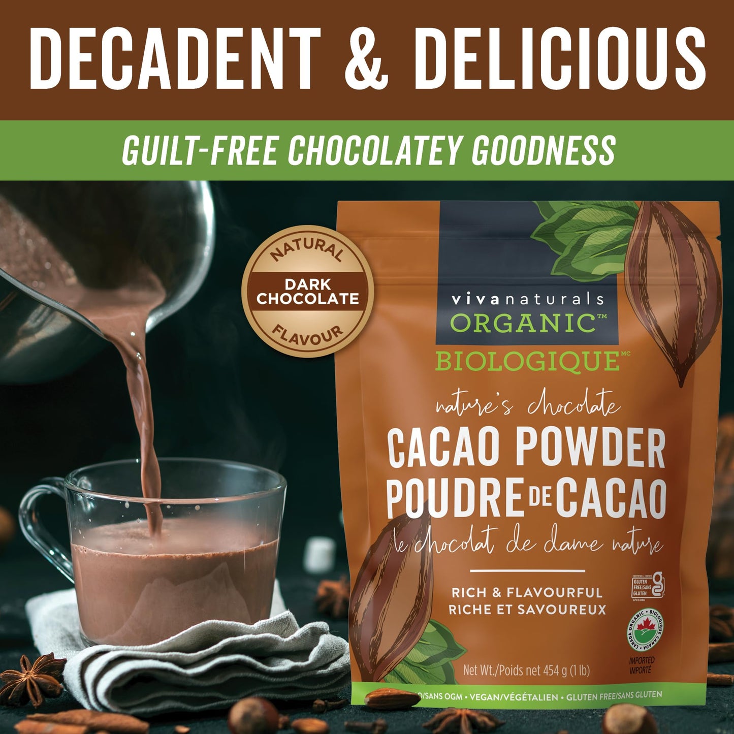 Viva Naturals Organic Non-GMO Cacao Powder, 1 Pound Bag 🍁 All In One Marketplace Canada