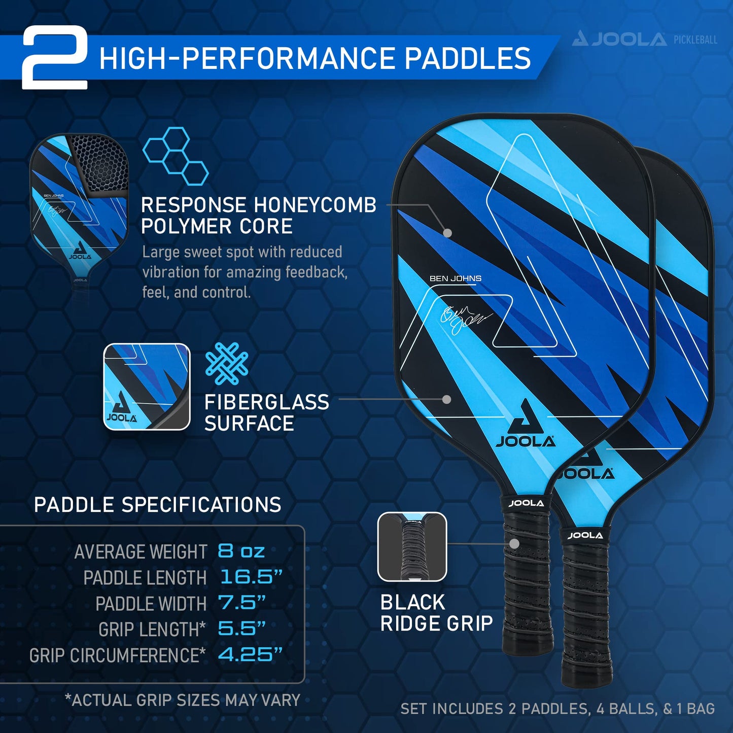 JOOLA Ben Johns Pickleball Set - Made with Reinforced Fiberglass and Honeycomb Polypropylene - Includes 2 Paddles, 4 Balls, and JOOLA Pickleball Bag 🍁 All In One Marketplace Canada