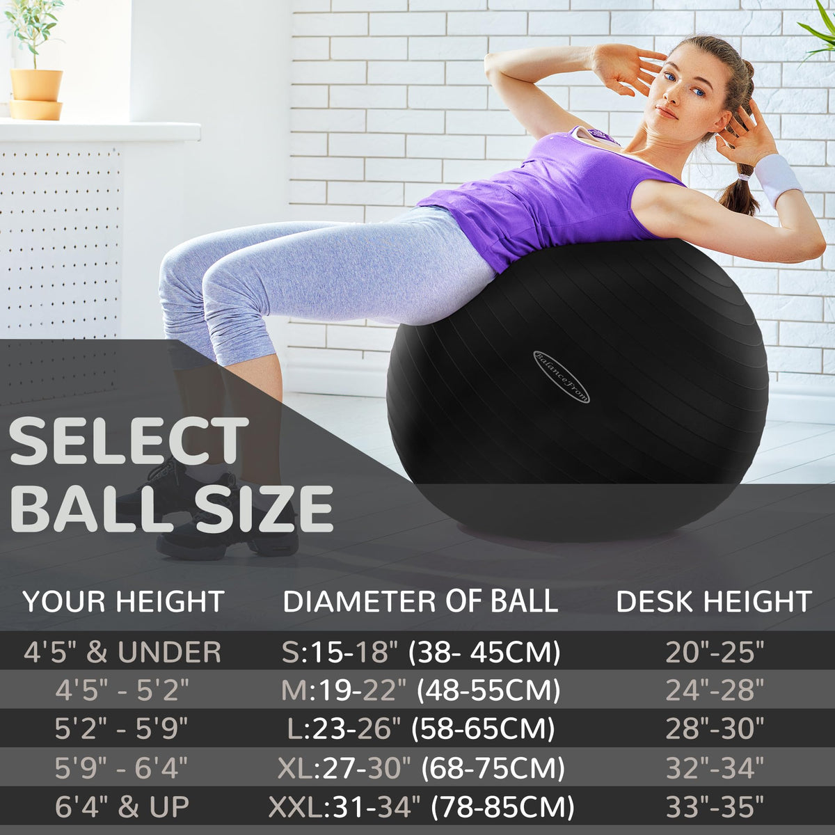 BalanceFrom Anti-Burst Slip Resistant Exercise Ball - 26-inch Black, 2,000-Pound Capacity 🍁 All In One Marketplace Canada
