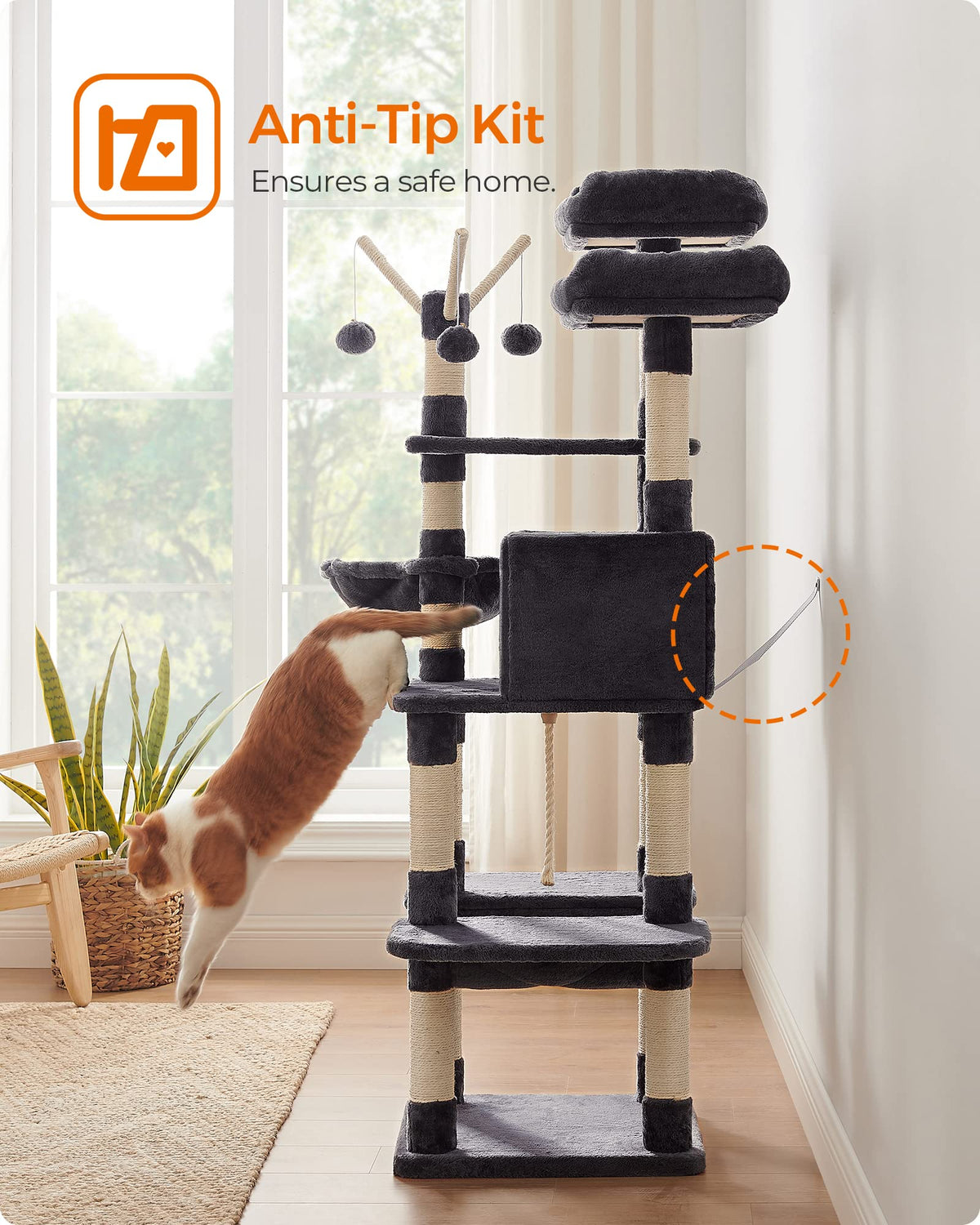 FEANDREA Cat Tree, Large Cat Tower, 64.6 Inches Cat Activity Center 🍁 All In One Marketplace Canada