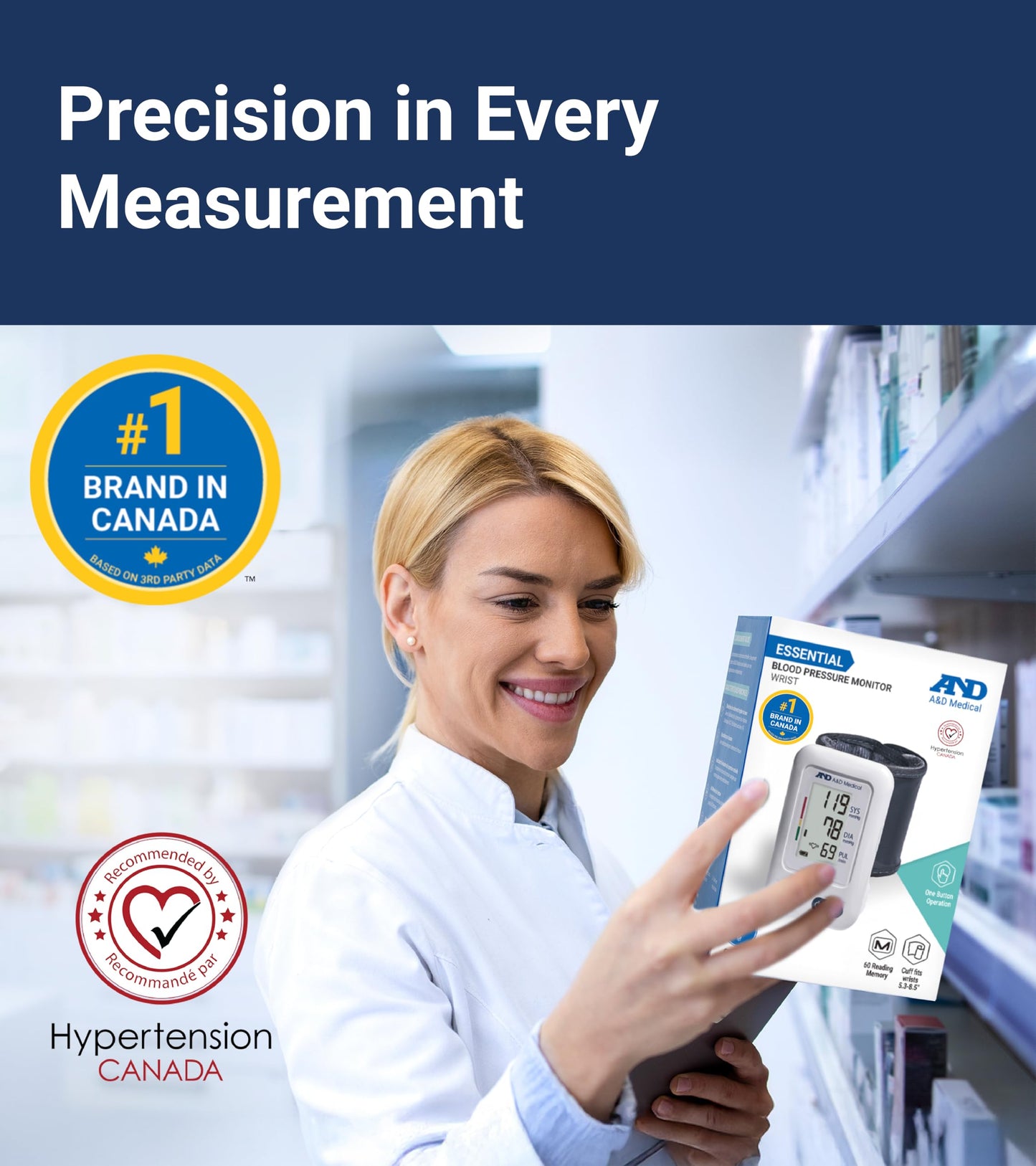 A&D Medical Wrist Blood Pressure Monitor for Home Use - UB-525CN, BP Adjustable Cuff (5.3-8.5"/13.5-21.5 cm) One Button Operation, 60 Reading Memory, FSA/HSA Eligible, 2 AAA Batteries 🍁 All In One Marketplace Canada