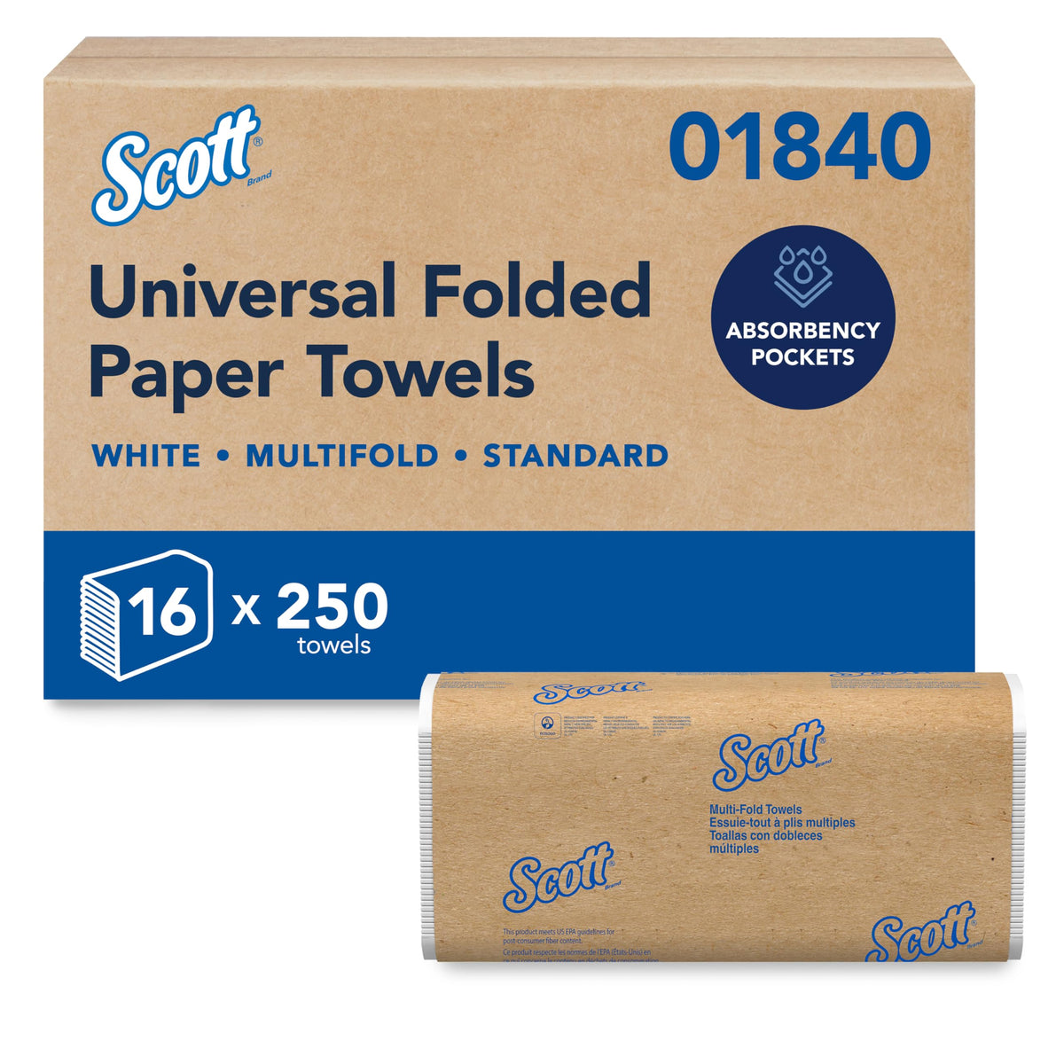 Scott Professional Universal Multifold Paper Towels, Bulk (01840), Absorbency Pockets, White, 9.2"x9.4" Towel, Compressed, Compact (250 Sheets/Pack, 16 Packs/Case, 4,000 Sheet Total) 🍁 All In One Marketplace Canada