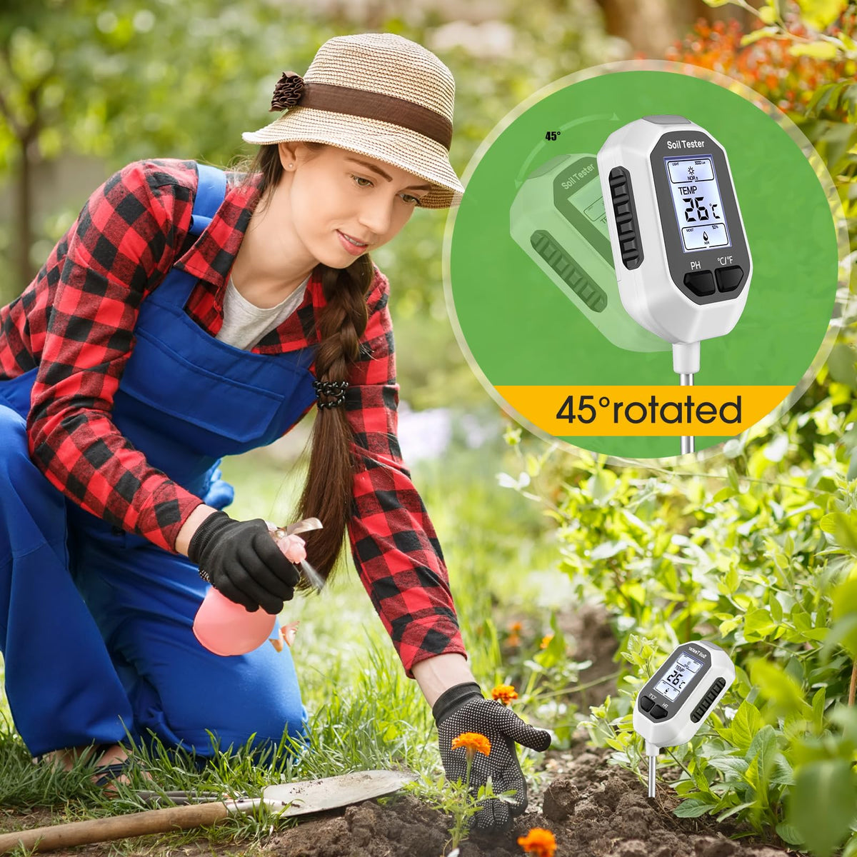 4-in-1 Soil Moisture Meter Digital Plant Temperature/Soil Moisture/PH Meter/Sunlight Intensity Backlight LCD Display Soil Test Meter for Gardening, Farming and Outdoor Plants 🍁 All In One Marketplace Canada