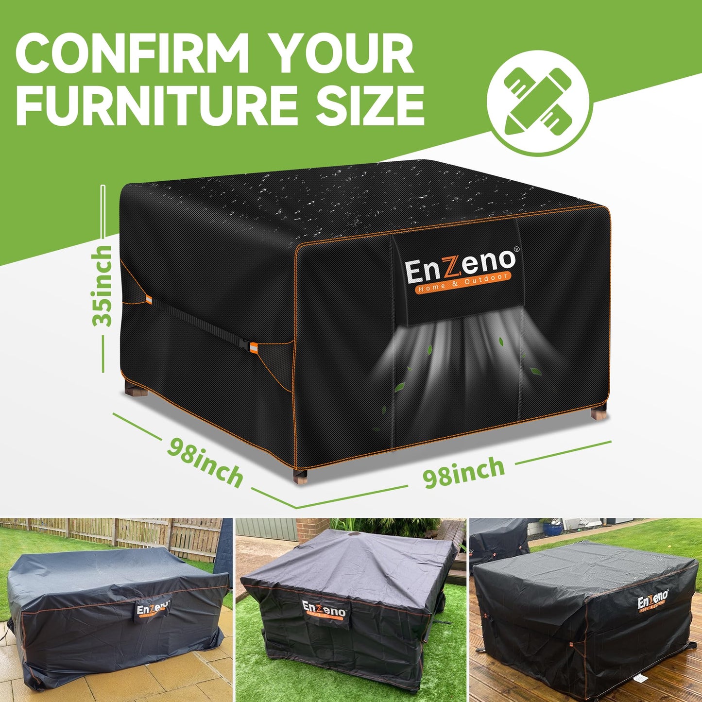 Enzeno Patio Furniture Covers Waterproof,Rectangular Outdoor Furniture Covers for Patio Table & Sofa,420D Heavy Duty Fabric Patio Set Cover with Anti-UV,No Tears(98" L x 98" W x 35" H) 🍁 All In One Marketplace Canada