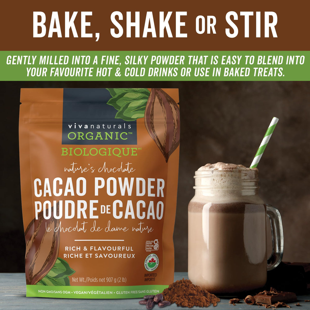 Viva Naturals Organic Cacao Powder, 2lb - Unsweetened Cocoa Powder With Rich Dark Chocolate Flavour, Perfect for Baking & Smoothies - Certified Vegan, Keto & Paleo, Gluten-Free & Non-GMO, 907 g 🍁 All In One Marketplace Canada