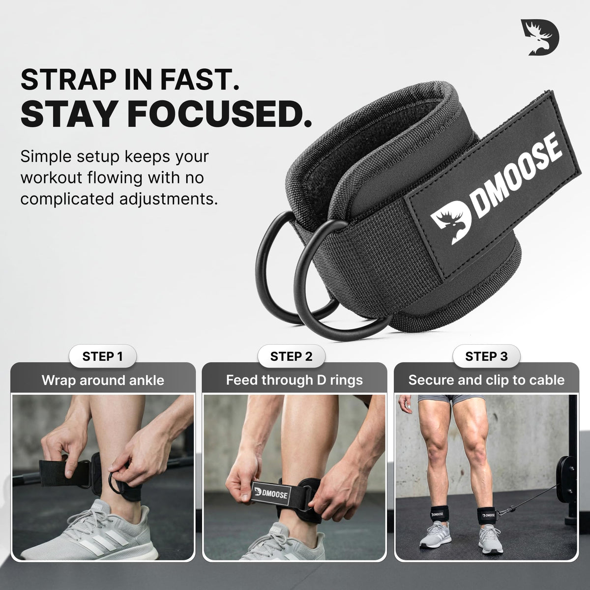 DMoose Ankle Straps for Cable Machines for Kickbacks, Glute Workouts, Leg Extensions, Curls, and Hip Abductors for Men and Women, Adjustable Ankle Strap with Double D-Rings and Neoprene Support 🍁 All In One Marketplace Canada