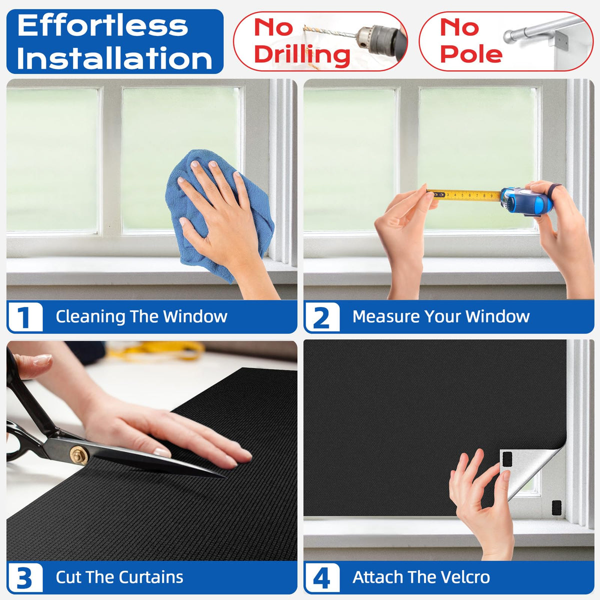 Blackout Curtains for Bedroom, 70" x 58" Portable Blackout Blinds with 20 Sets Hook & Loop Strips for 100% Black-out Window Film, Temporary Black Out Shades for Windows Cover Nursery Travel RV- Blacks 🍁 All In One Marketplace Canada