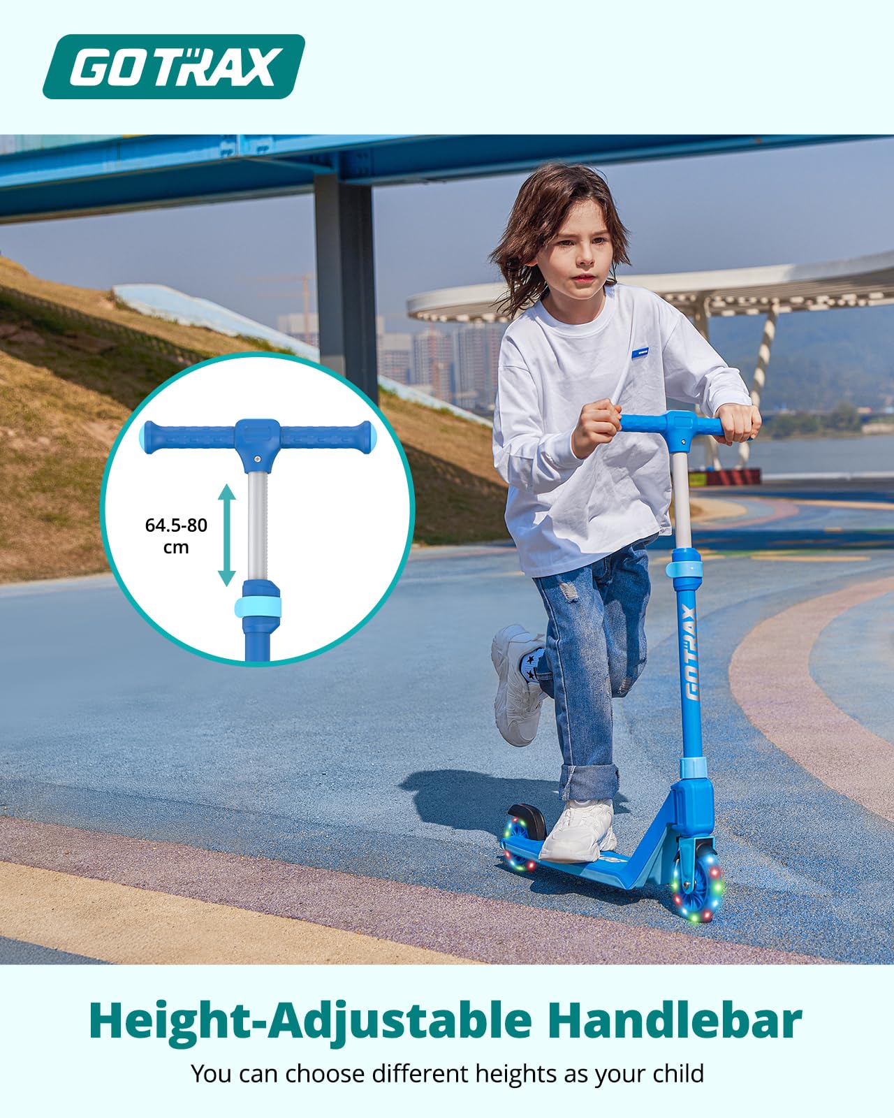 Gotrax K03 Kick Scooter for Kids, 5" LED Lighted Wheels and Adjustable Handlebars, Lightweight Design and Anti-Slip Deck, Max Load 110 Lbs, Kids Scooter for Boys & Girls Ages 3+, Blue 🍁 All In One Marketplace Canada