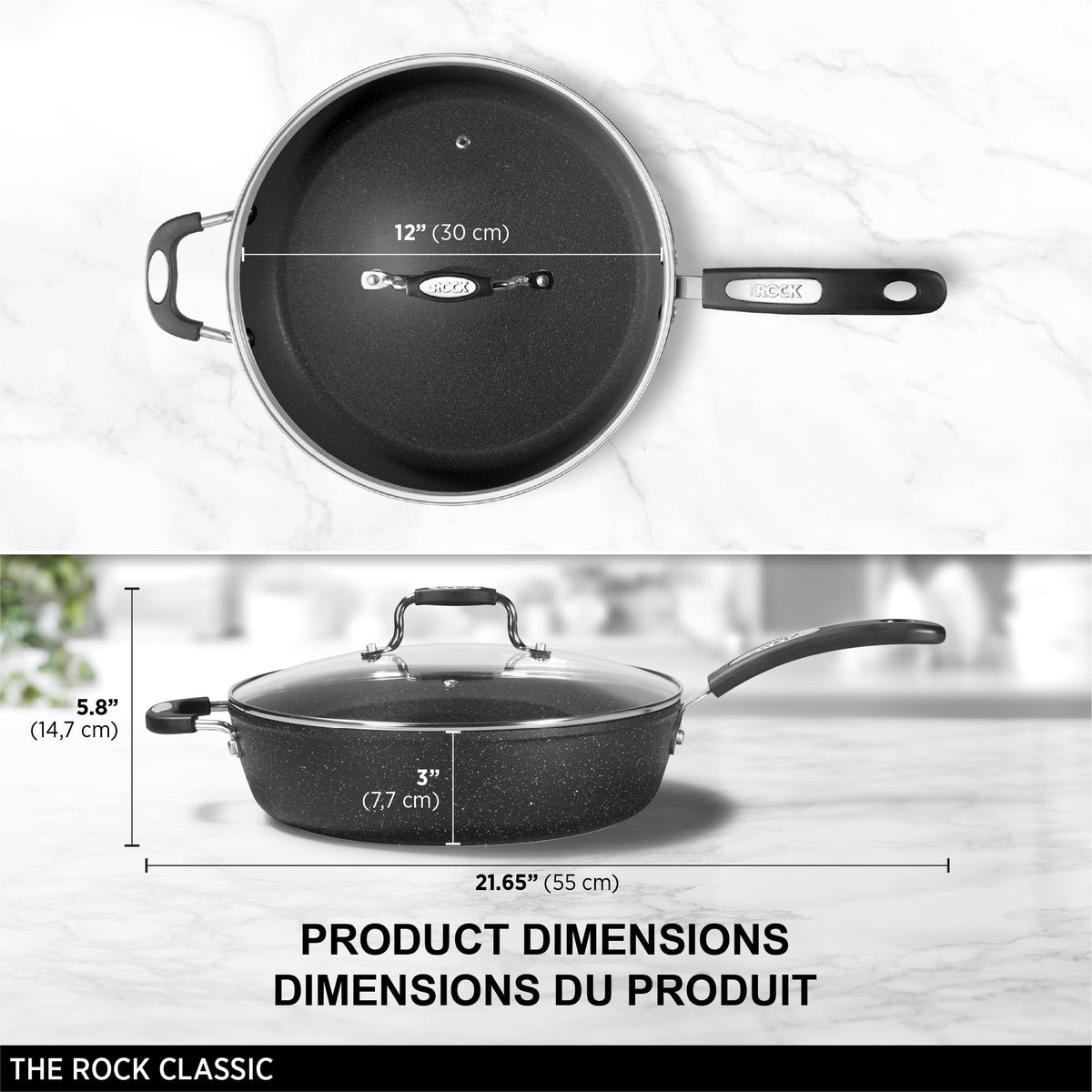 Starfrit The Rock 12'' (30cm) Non-Stick Jumbo Cooker Pan with Lid - Durable Forged Aluminum - Oven Safe - PFOA Free - Easy to Clean - Black 🍁 All In One Marketplace Canada