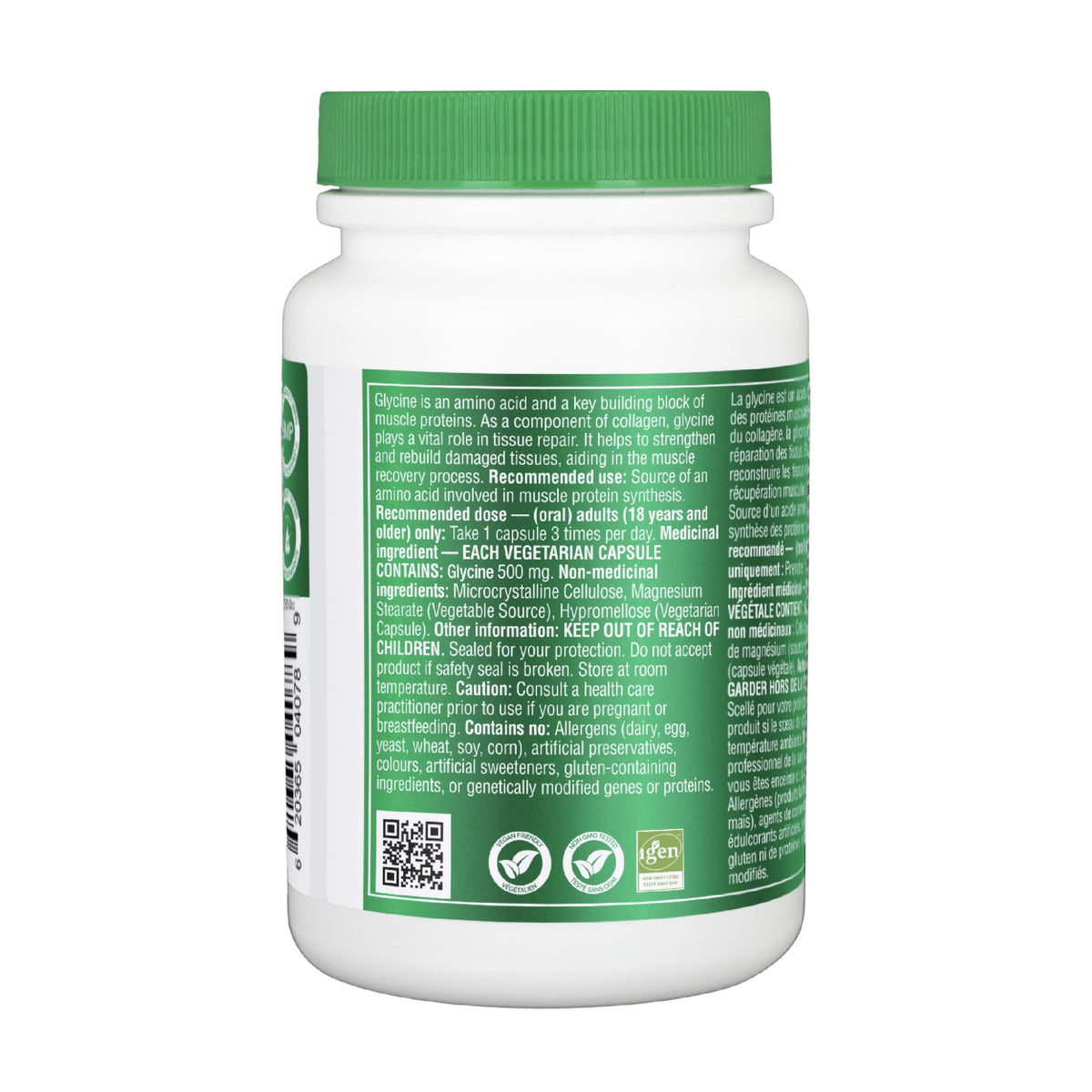 Organika Canadian-Made Glycine - Proteinogenic Amino Acid - Aids Protein Synthesis, Collagen Formation, Joint and Muscle Health, Calming Effect - 120caps 🍁 All In One Marketplace Canada