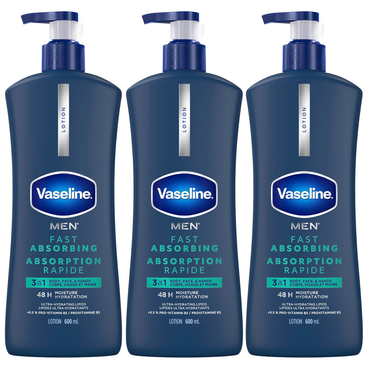 Vaseline Men 3 in 1 Body, Face & Hands Lotion 48 H Dry skin moisturizer, Fast Absorbing with Ultra hydrating lipids, 600 ml (3-pack) 🍁 All In One Marketplace Canada