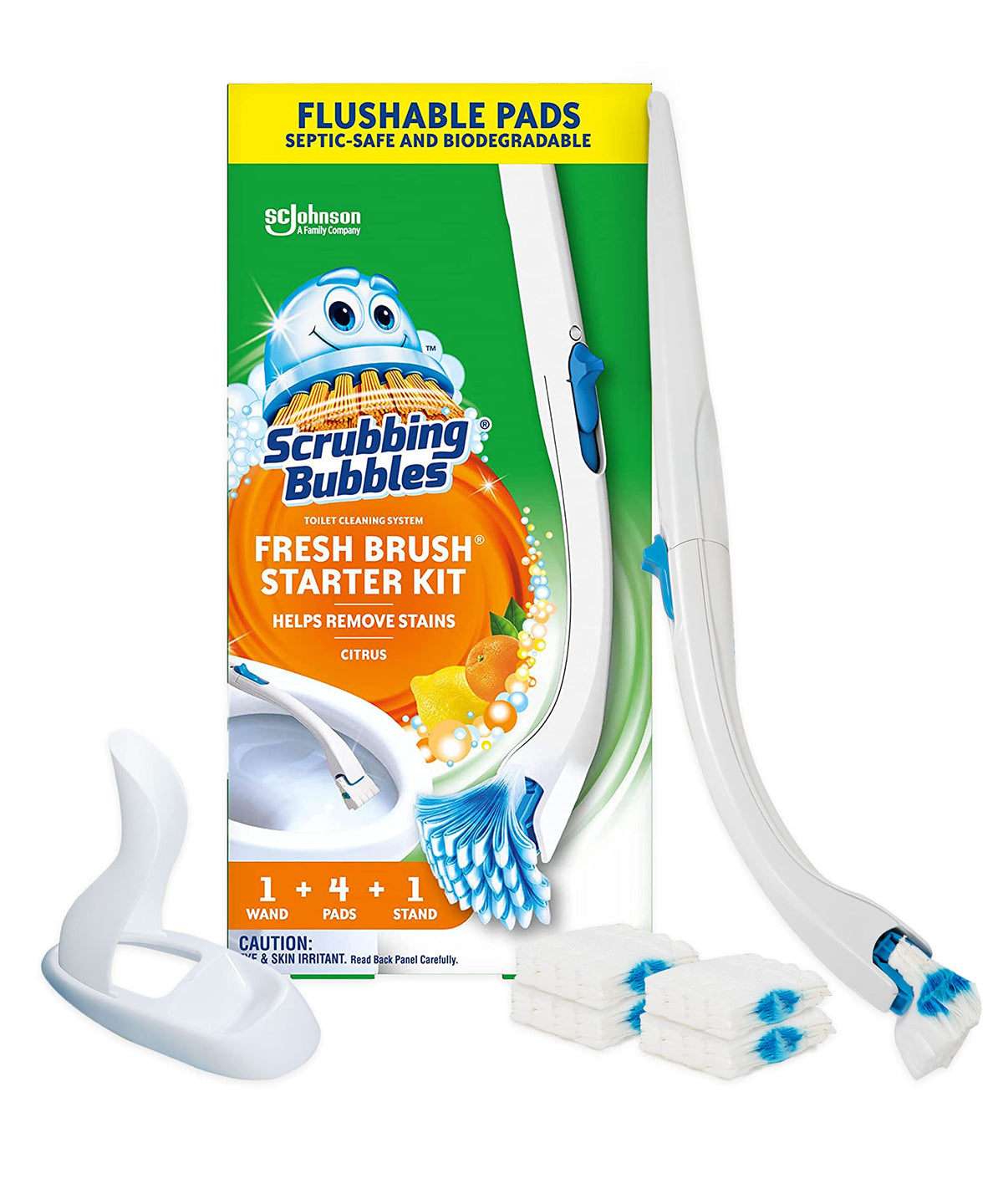 Scrubbing Bubbles Fresh Brush Toilet Bowl Cleaning System Starter Kit, Stain Removing, Citrus Action Scent, Includes: Wand + 4 Refills + 1 Stand 🍁 All In One Marketplace Canada