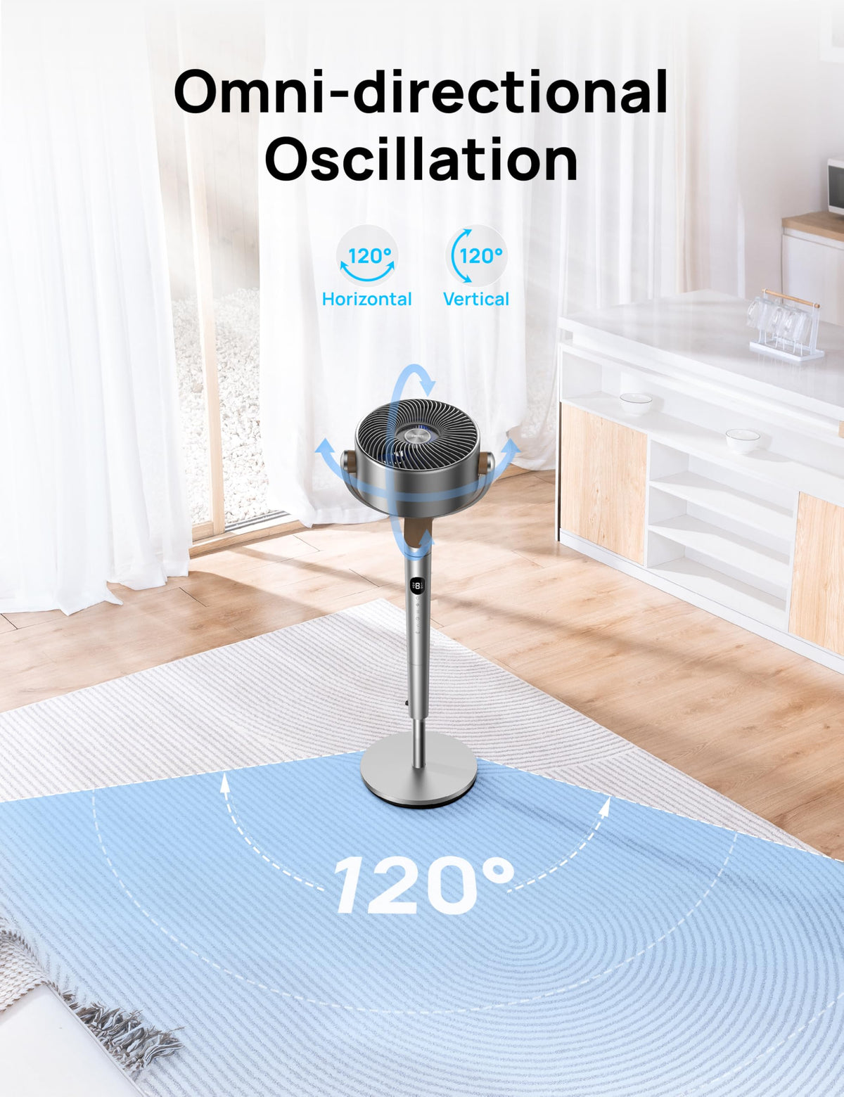 DREO Fan for Bedroom, 120°+120°Omni-directional Oscillating Fan, 90ft, DC Motor, 20 dB Quiet Standing Pedestal Fans, 8 Speeds, 3 Modes Circulator with Remote, 35-40" Adjustable Height, 8H Timer 🍁 All In One Marketplace Canada
