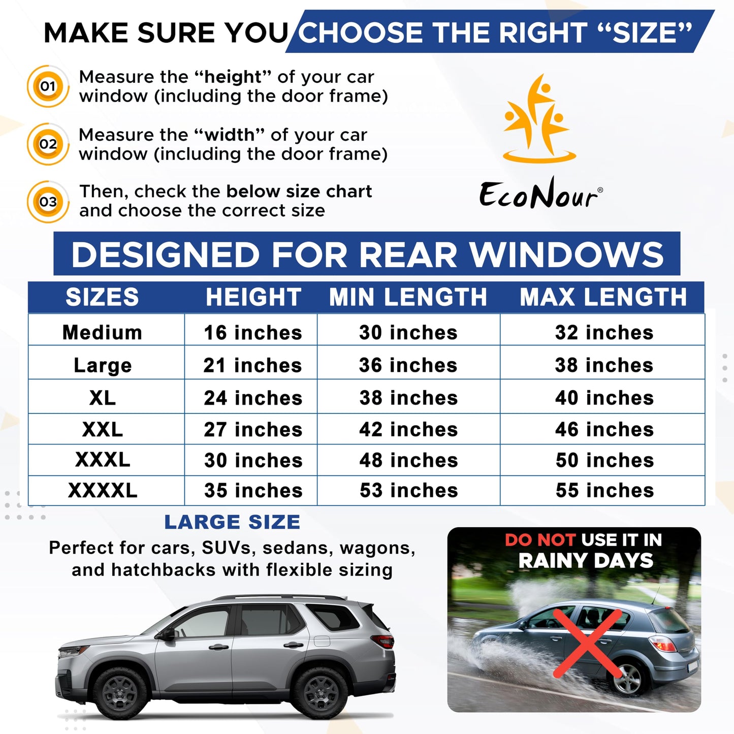 EcoNour Baby Car Window Shades for Side Windows (Pack of 2) | Sun Shade for Car Heat and UV Protection | Mosquito Net Baby Car Sun Shade | Rear Side Window Sunshade for Car (Large 38"x21") 🍁 All In One Marketplace Canada