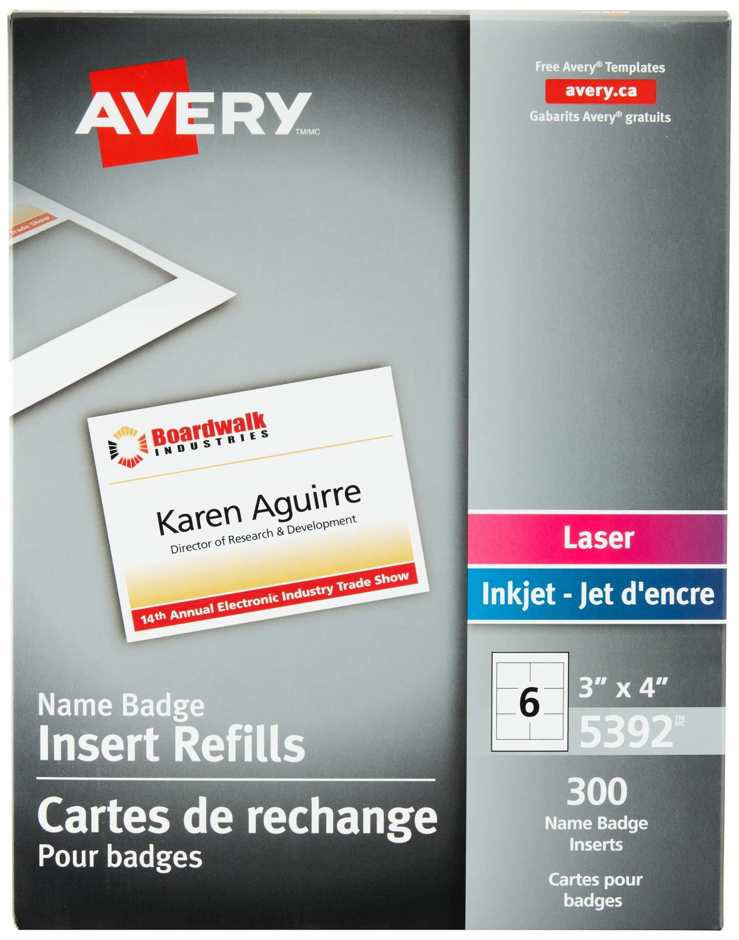 Avery Name Badge Inserts, 3" x 4", Print or Write, for Laser/Inkjet Printers, 300 Name Badge Insets, White (5392) 🍁 All In One Marketplace Canada