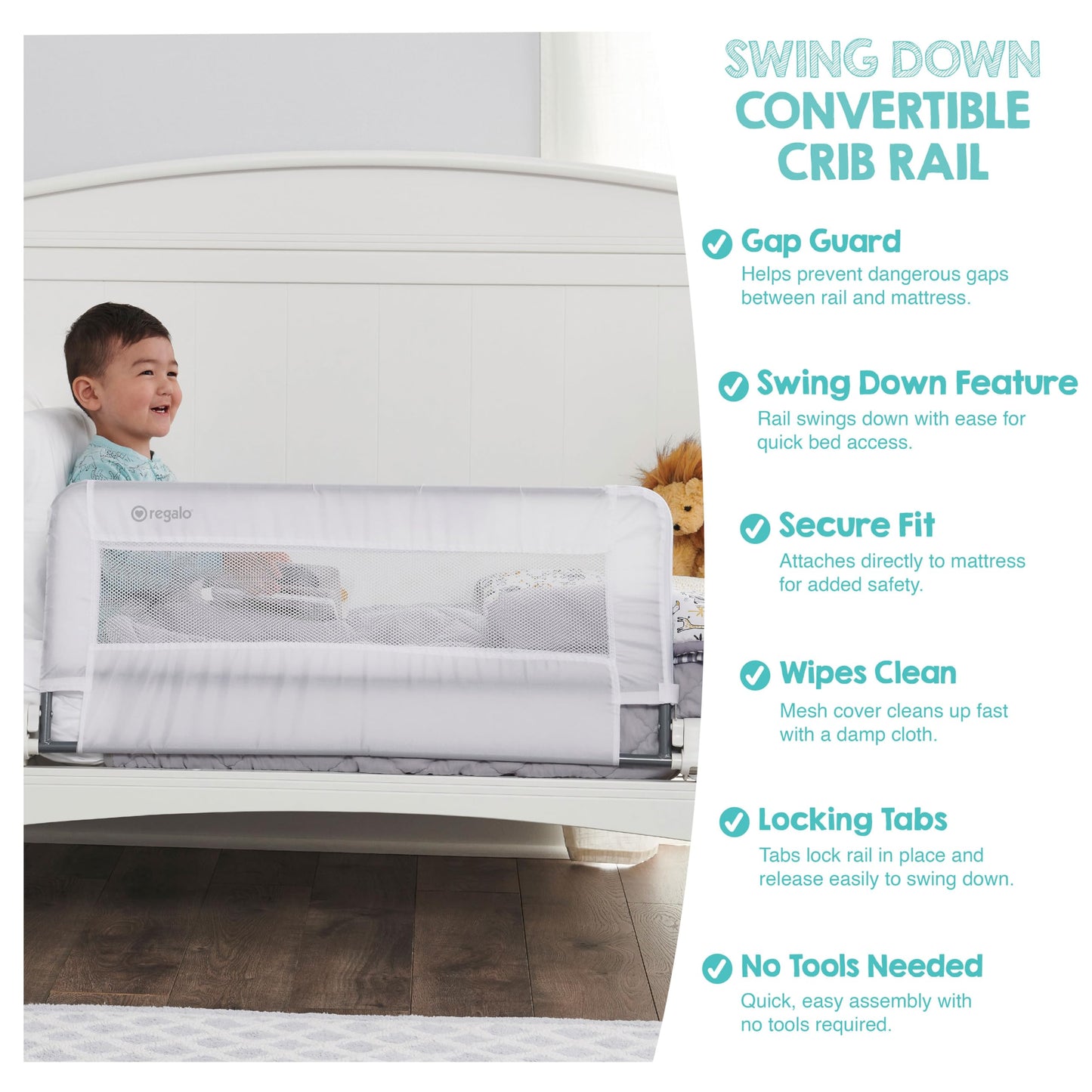 Regalo Swing Down Crib Rail, with Reinforced Anchor Safety System 🍁 All In One Marketplace Canada