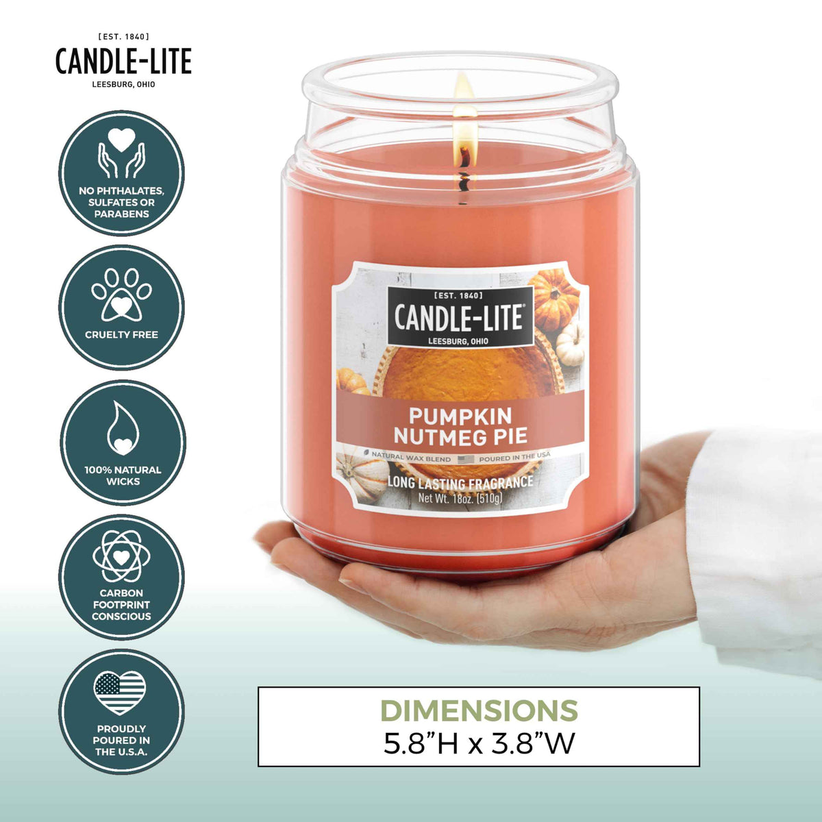 Candle-lite Halloween Scented Candles, Pumpkin Nutmeg Pie, 18 oz Jar, Proudly Poured in The USA, Aromatherapy Candle, Single-Wick with 110 Hours of Burn Time, Perfect for Creating an Inviting Ambiance