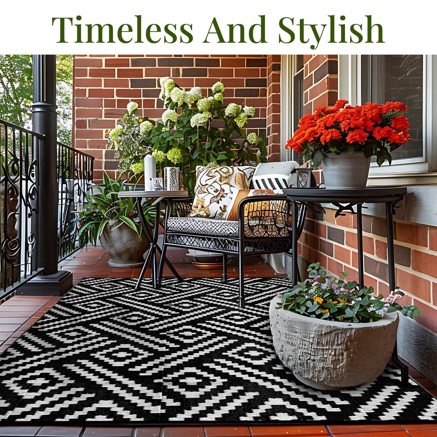 OPPODREAM Outdoor Rug 5x7 Ft, Waterproof Outdoor Plastic Straw Rug for Patio, Reversible Out Door Carpet for Camping, Deck, Rv, 5 x 7 Area Carpet Balcony, Porch, Backyard, Black and White 🍁 All In One Marketplace Canada