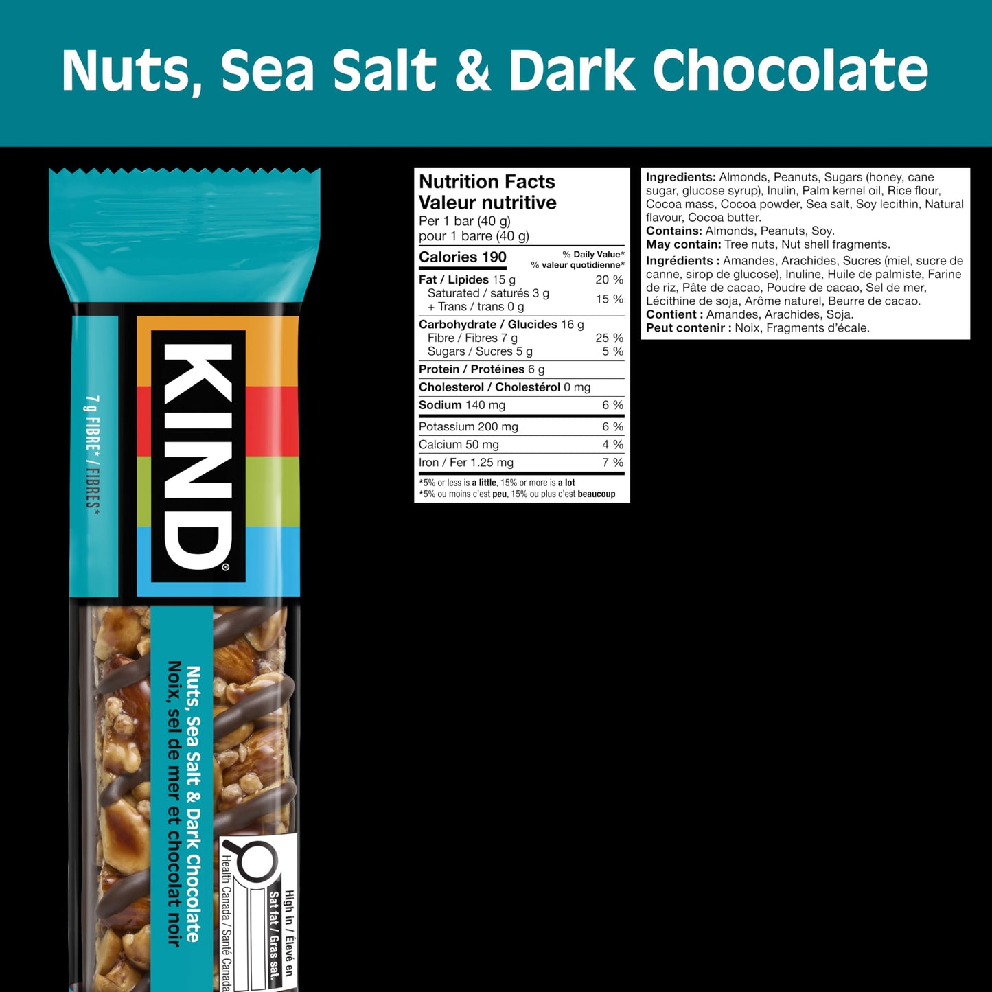KIND Healthy Snacks Bars, Nuts, Sea Salt, & Dark Chocolate, Gluten Free, Low Sugar, High Fiber Snacks, 6g Protein, 12 Count 🍁 All In One Marketplace Canada