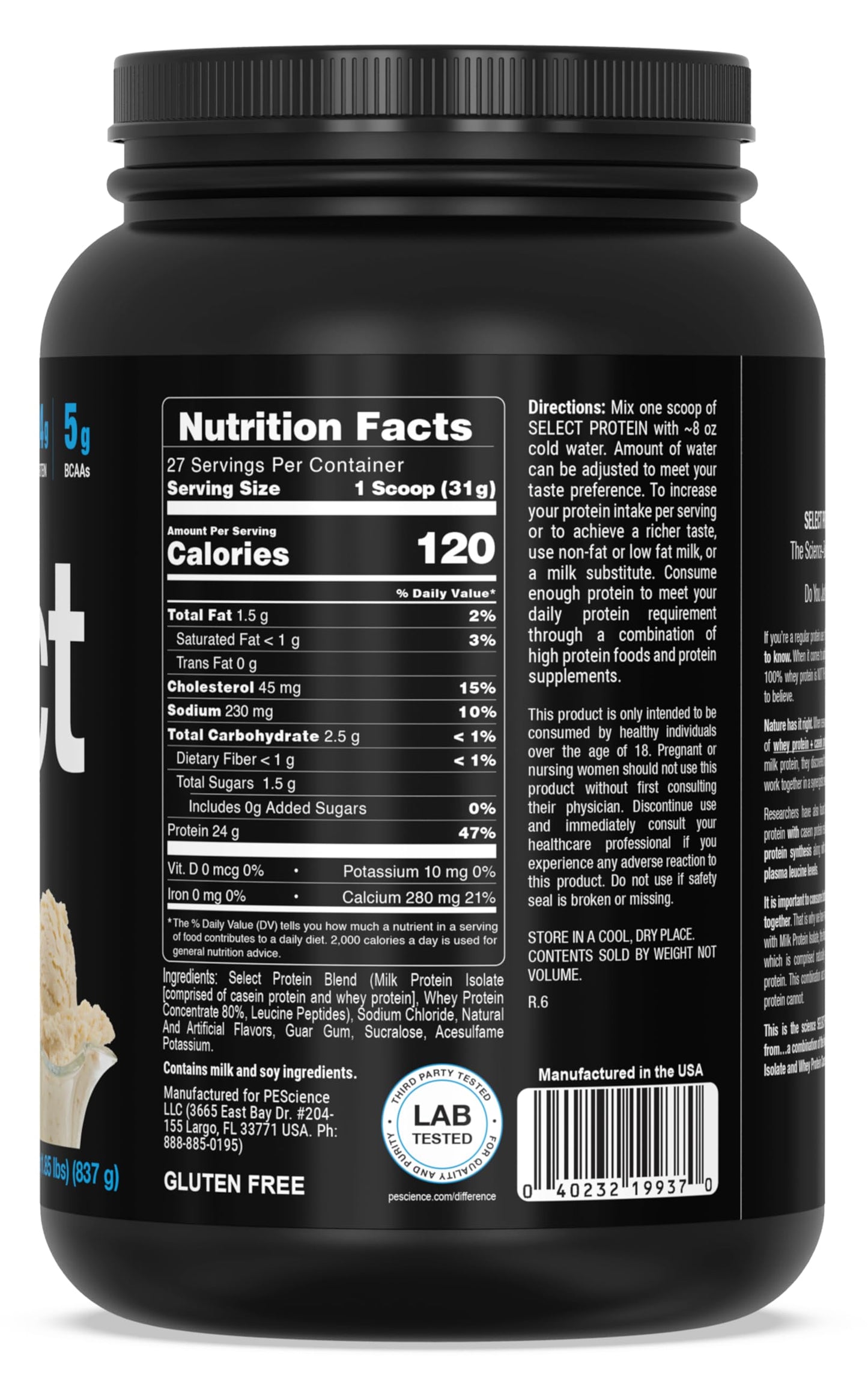 PEScience Select Protein Powder, Whey and Casein Blend, Lean Protein Powder for Women and Men, Low Calorie, Low Carb, Keto Friendly, Gluten Free - Gourmet Vanilla, 27 Servings 🍁 All In One Marketplace Canada
