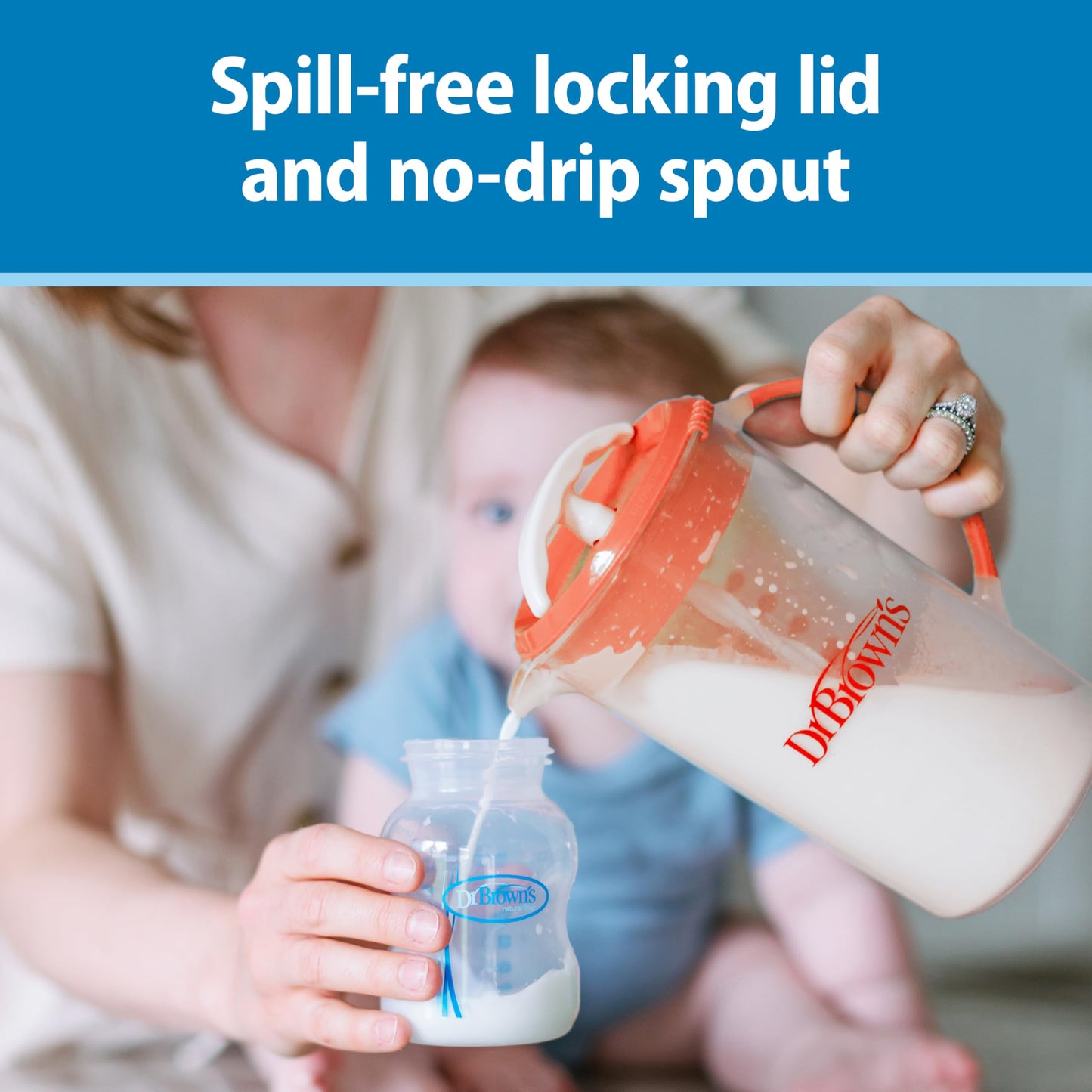Dr. Brown's Baby Formula Mixing Pitcher with Adjustable Stopper, Locking Lid, & No Drip Spout, 32oz, BPA Free, Blue 🍁 All In One Marketplace Canada